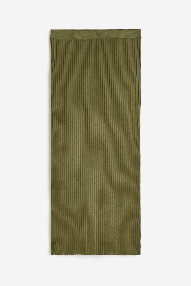 Rib-knit skirt - Dark khaki green/Cream/Striped - 2