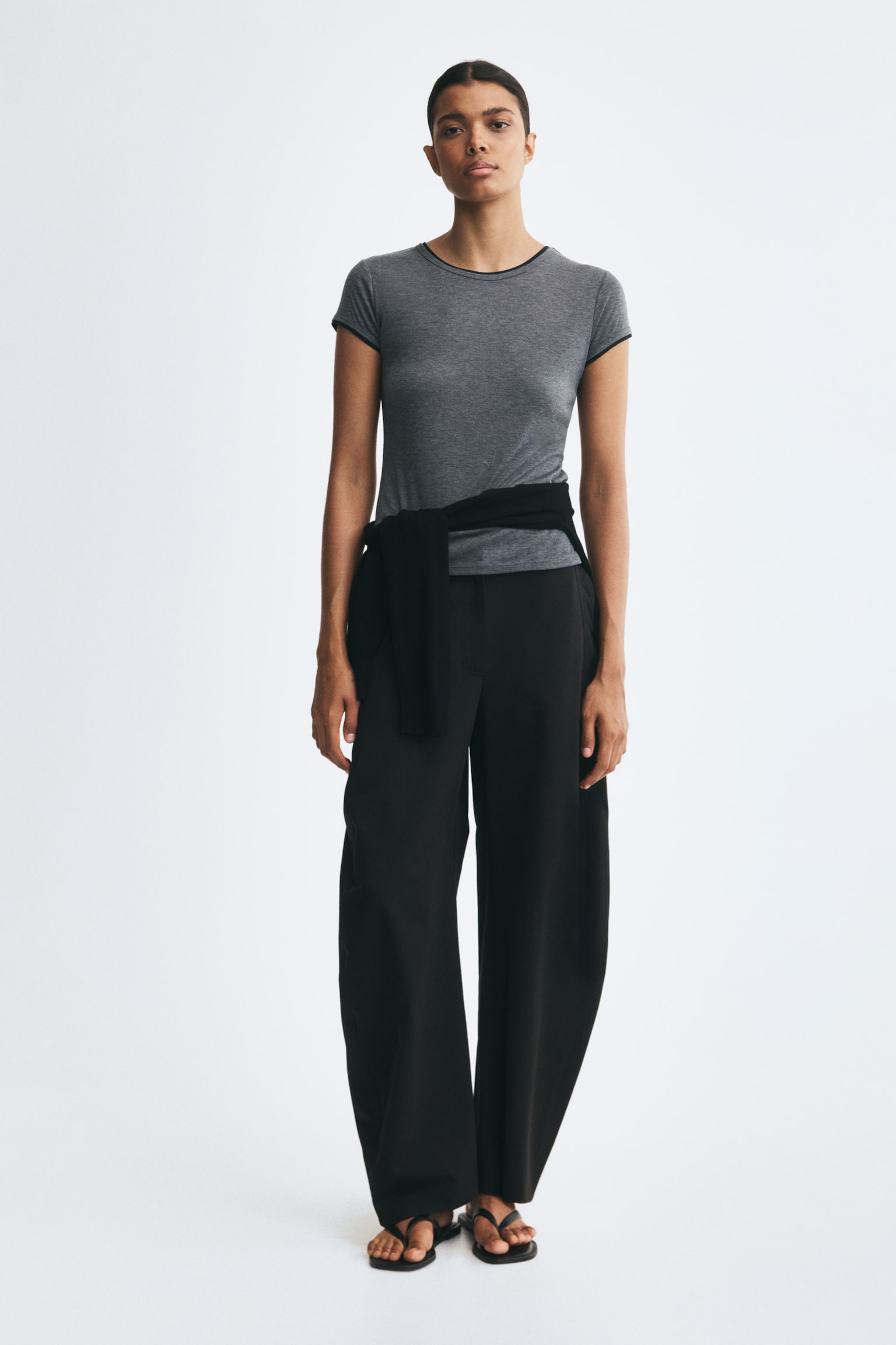 Женская футболка H&M Layered, цвет: Тёмный серый меланжевый — фото 4