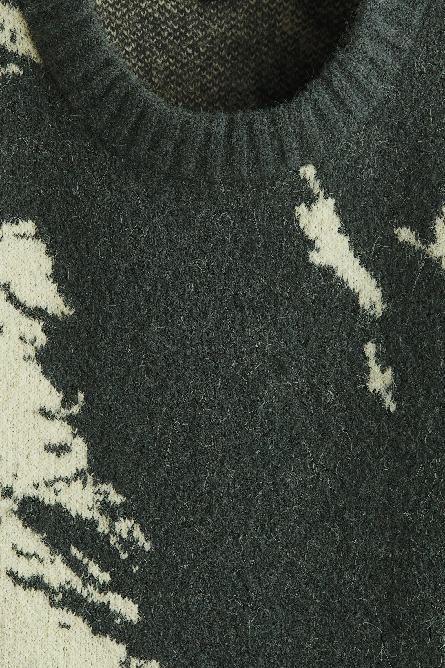 자카드 니트 스웨터 루즈핏 - 다크 그린/베이지/블랙/라이트 그레이 - 4