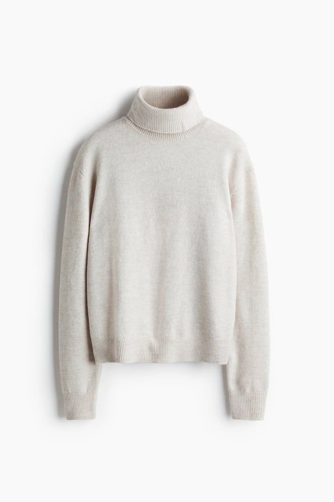 Polo-neck jumper - Light beige marl/Dark beige/Dark grey marl - 1