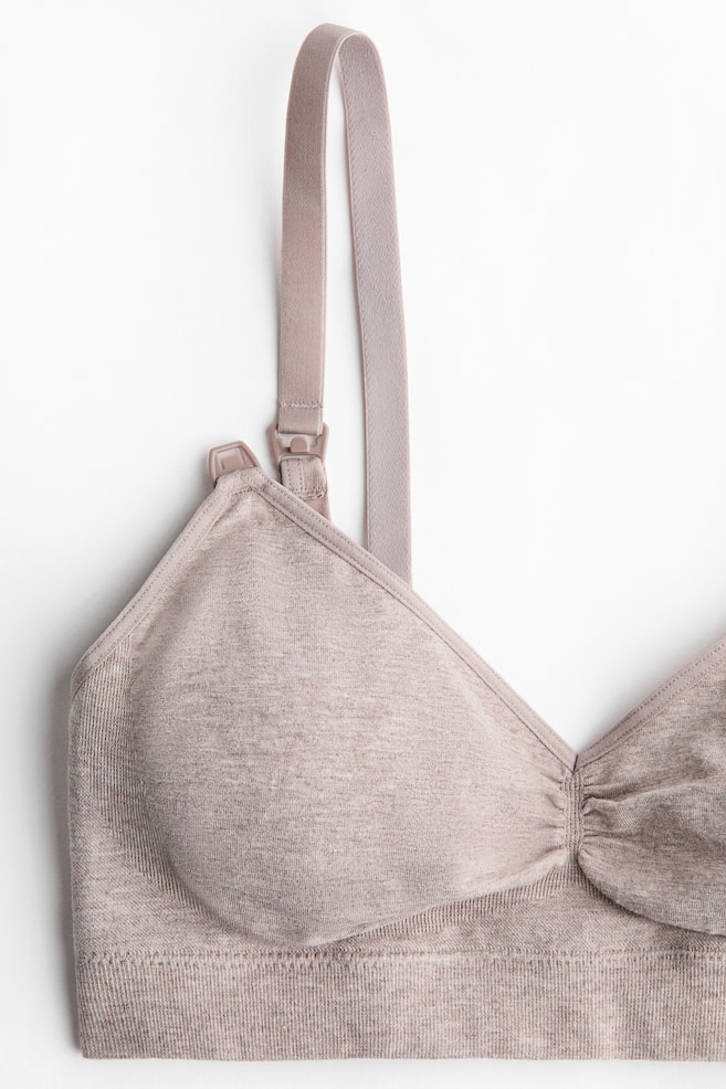 MAMA Seamless Padded Cotton-Blend Nursing Bra-Light taupe melange - 4