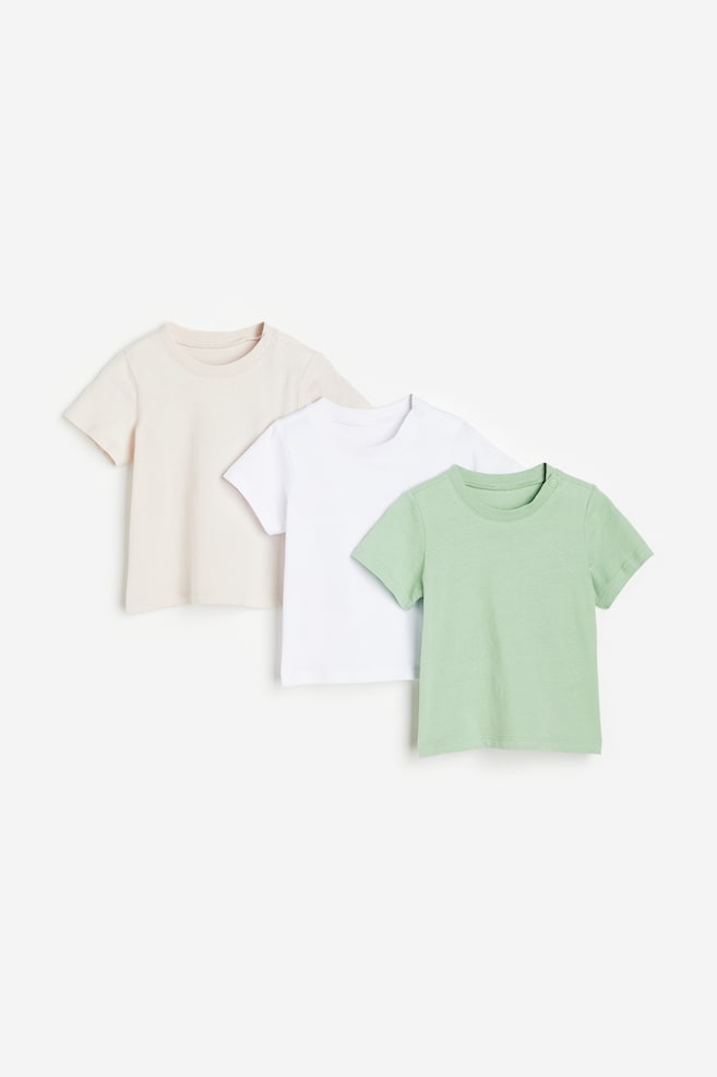 3-pack cotton T-shirts - Light beige/Light green/Light blue/Blue/Bright red/Light pink - 1