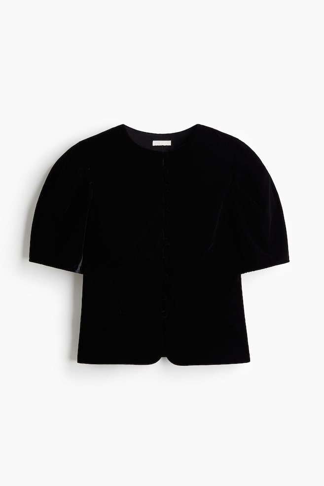 Velour Peplum Blouse - Black - 1