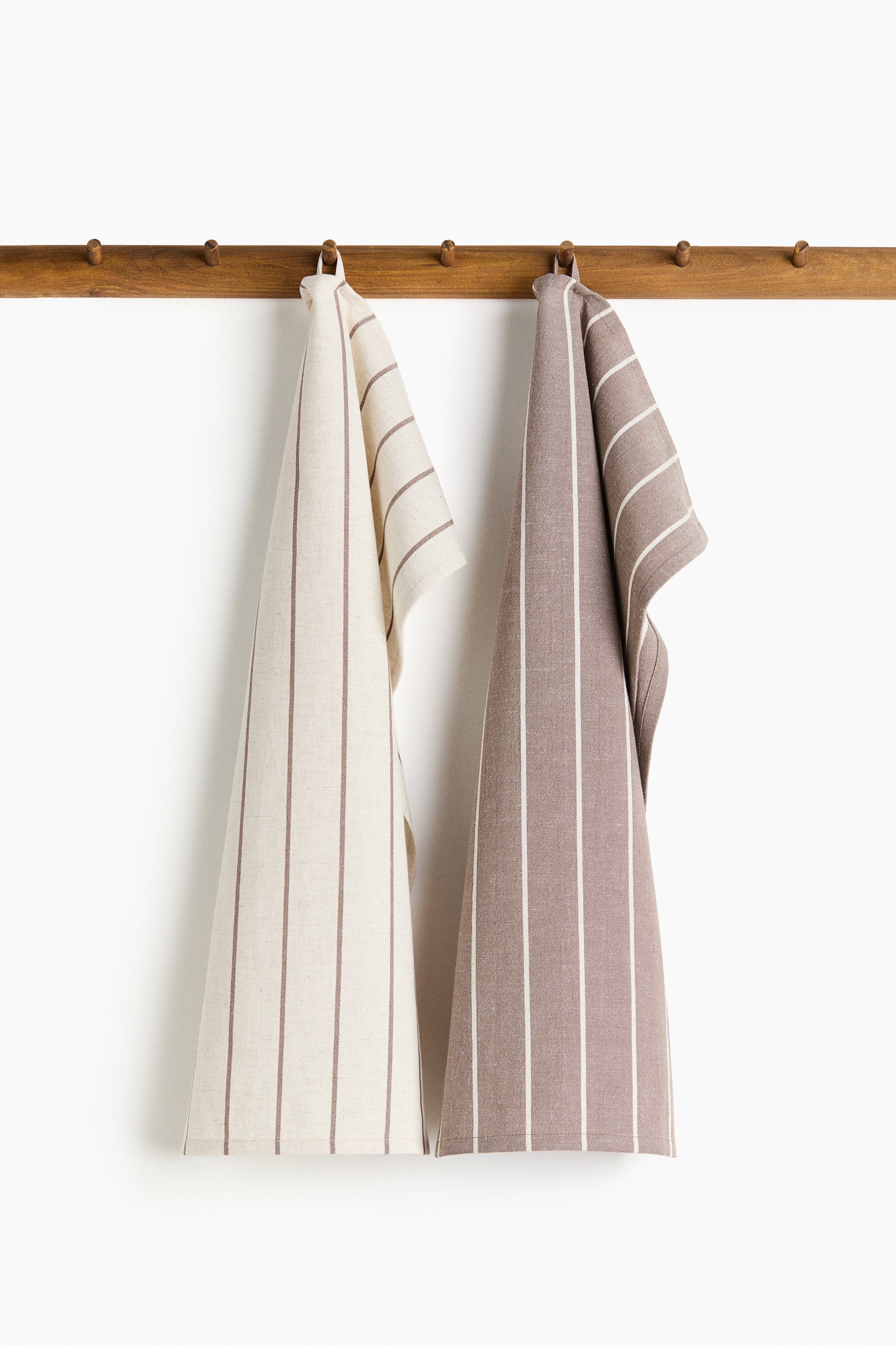 Lot de 2 linges à vaisselle en lin mélangé - Taupe/rayé/Taupe/carreaux