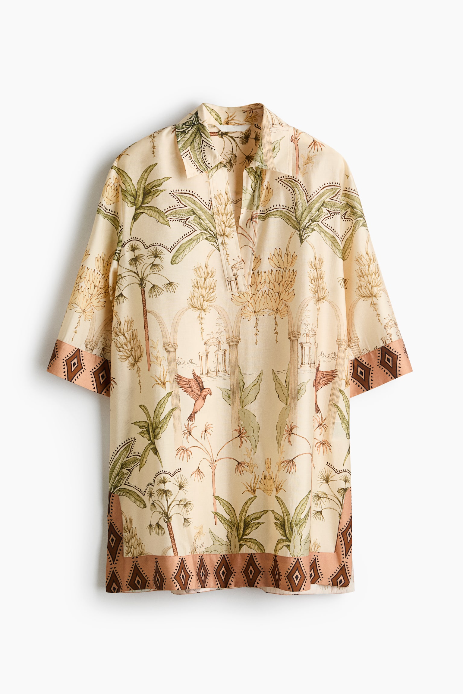 Loose-fit tunic dress - Pale yellow/Plants - 2