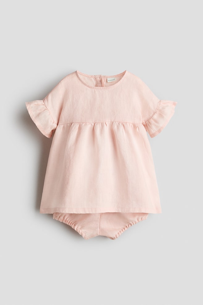 2-piece linen set - Light pink/Light beige - 1