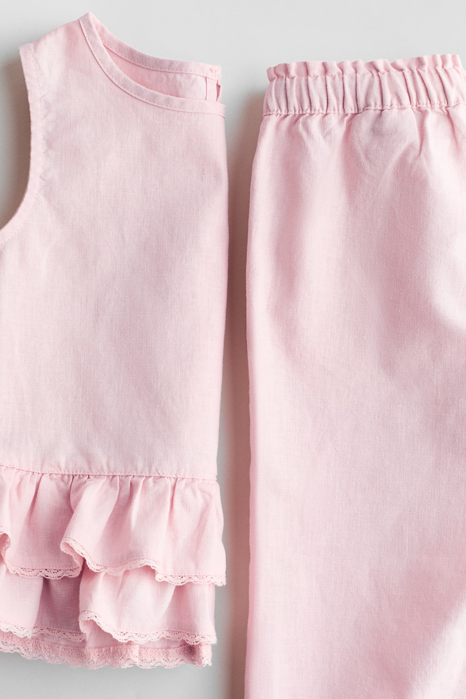 2-piece linen-blend set - Light pink/Light beige/White/Floral - 3