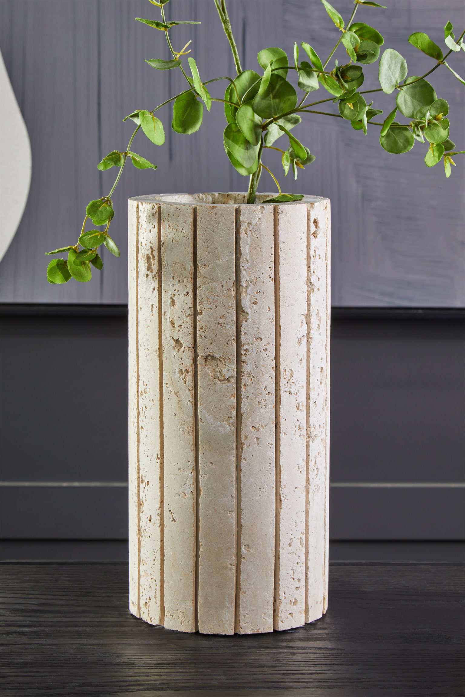 Tibor Travertine Ribbed Vase - Natural - 2