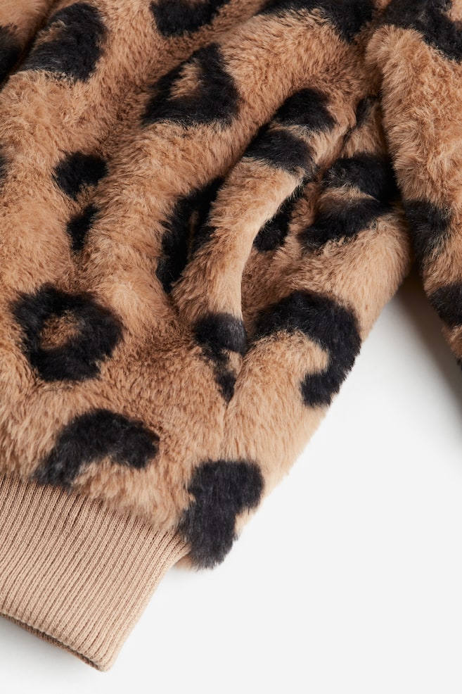 Fluffy jacket - Dark beige/Leopard-print/Black/Natural white - 3