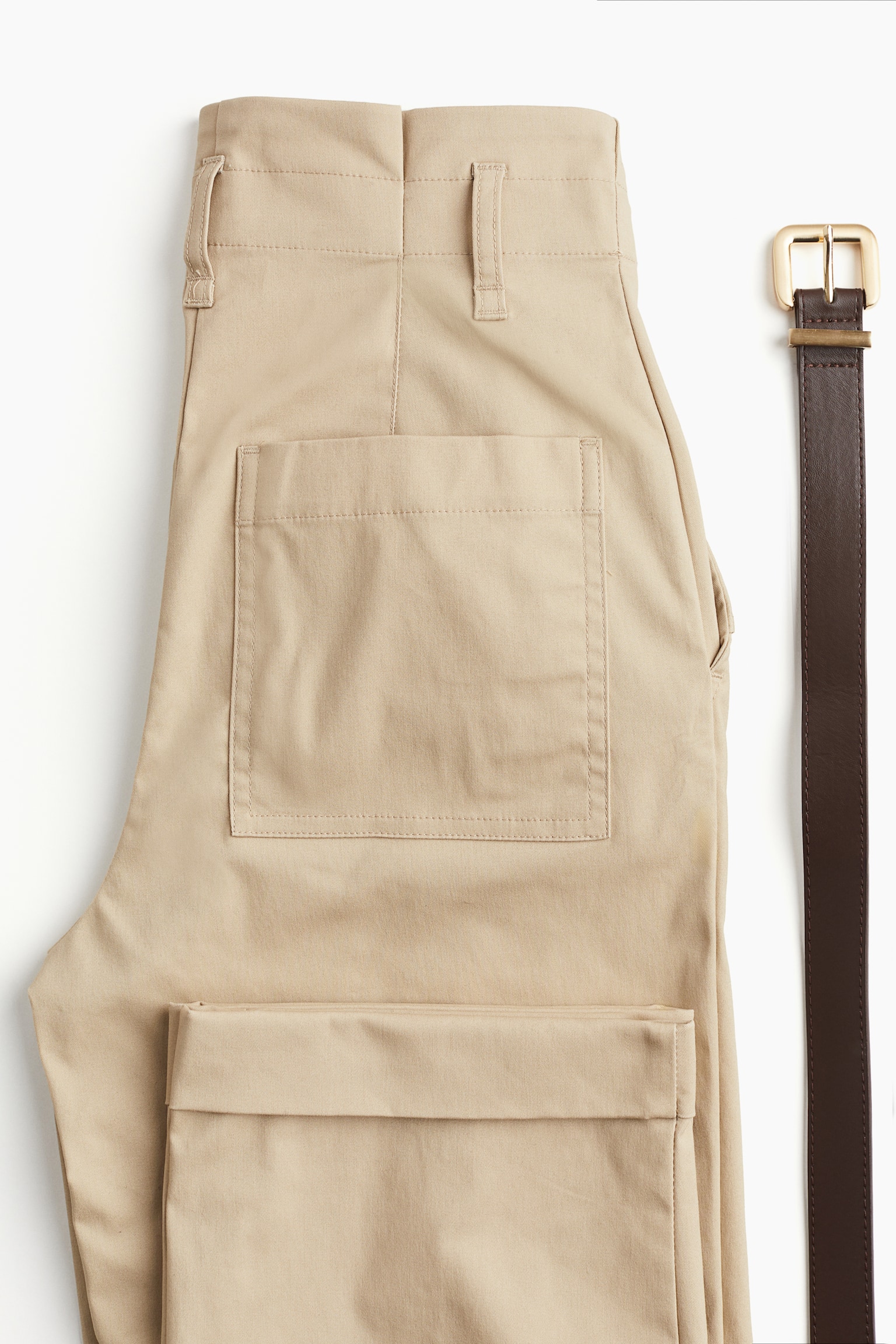 Belted Paper Bag Pants - Beige - 4