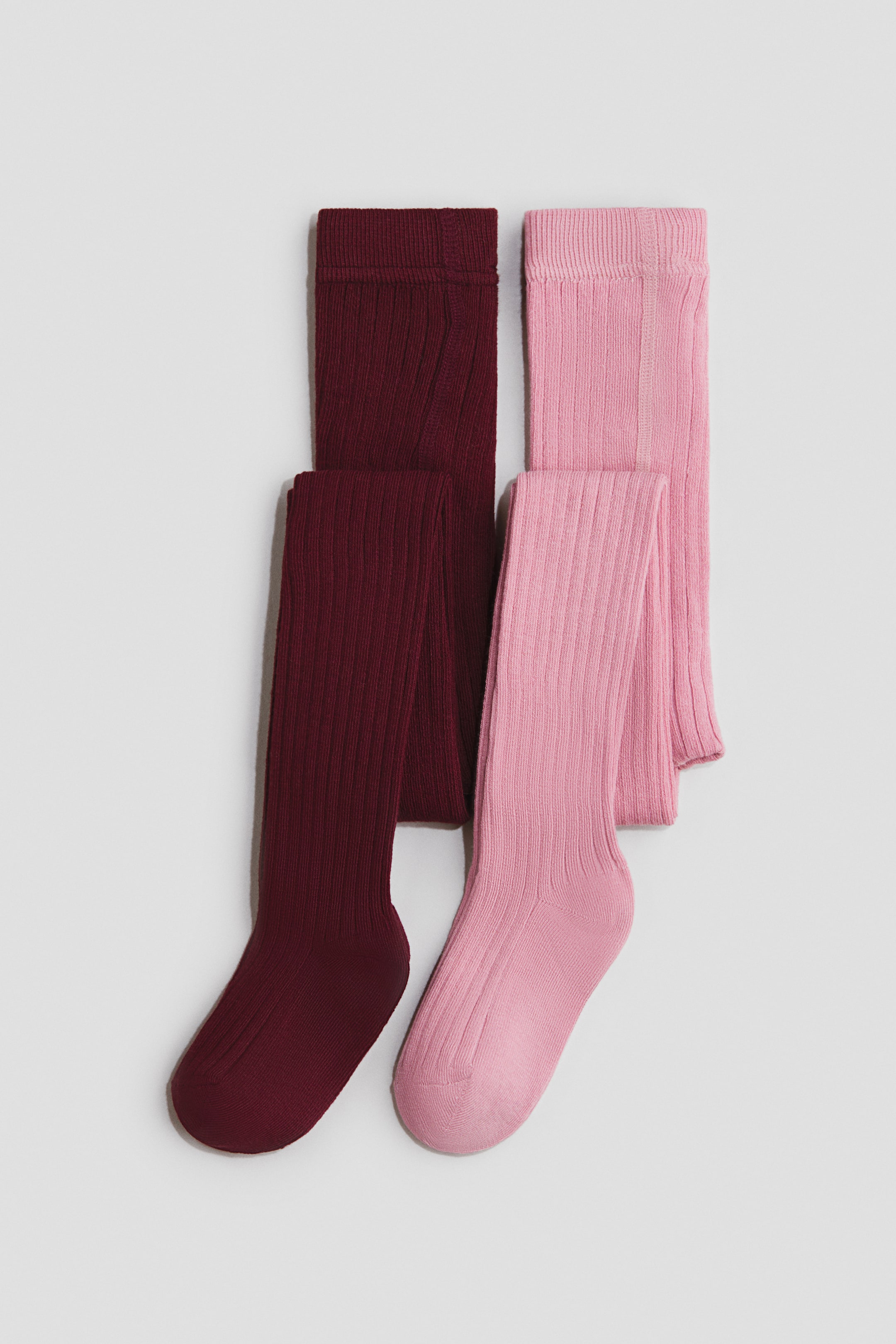 View larger image: 2-pack rib-knit tights - Dark red/Light pink - Kids | H&M 1