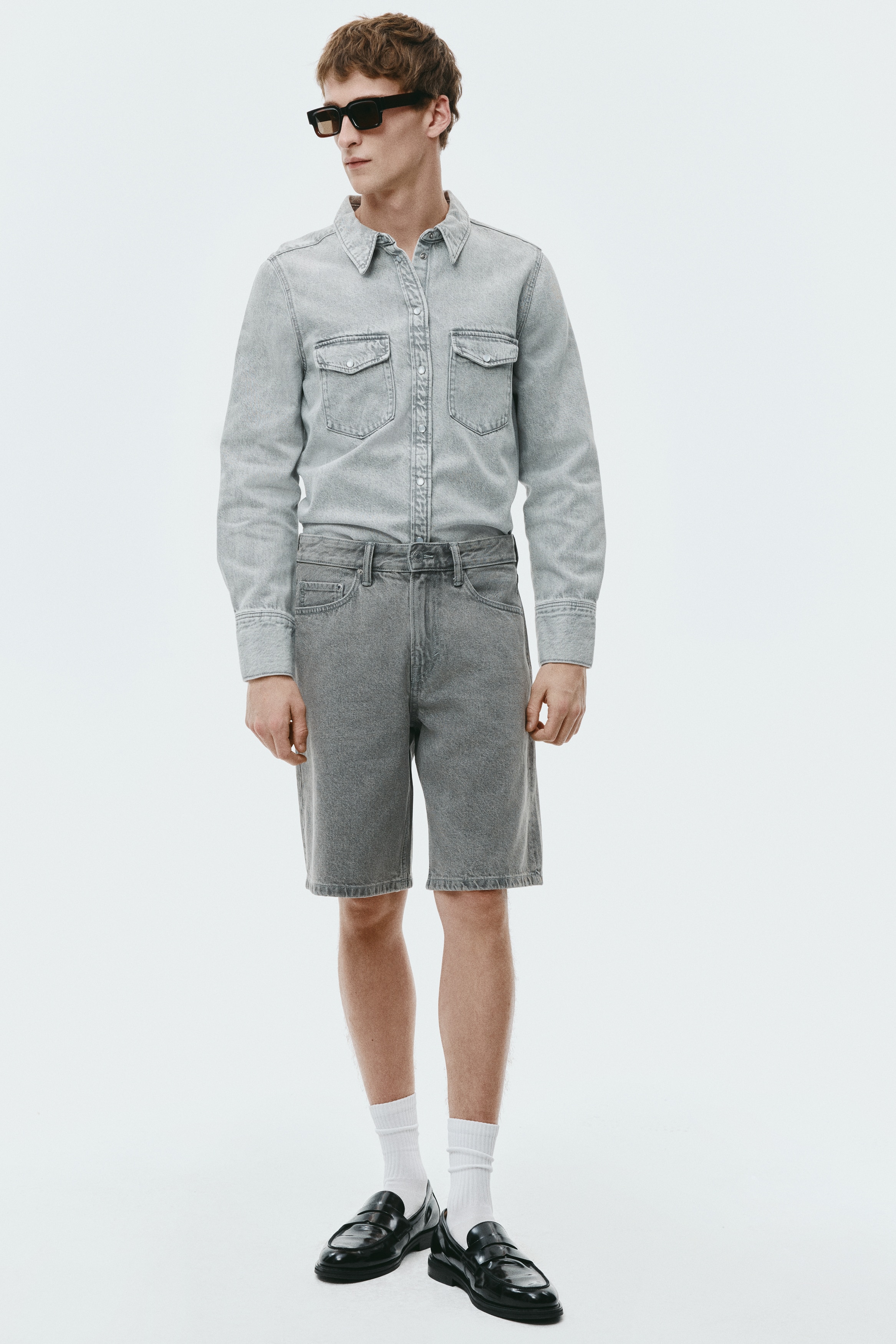 リラックスフィット デニムショートパンツ - デニムグレー - Men | H&M JP