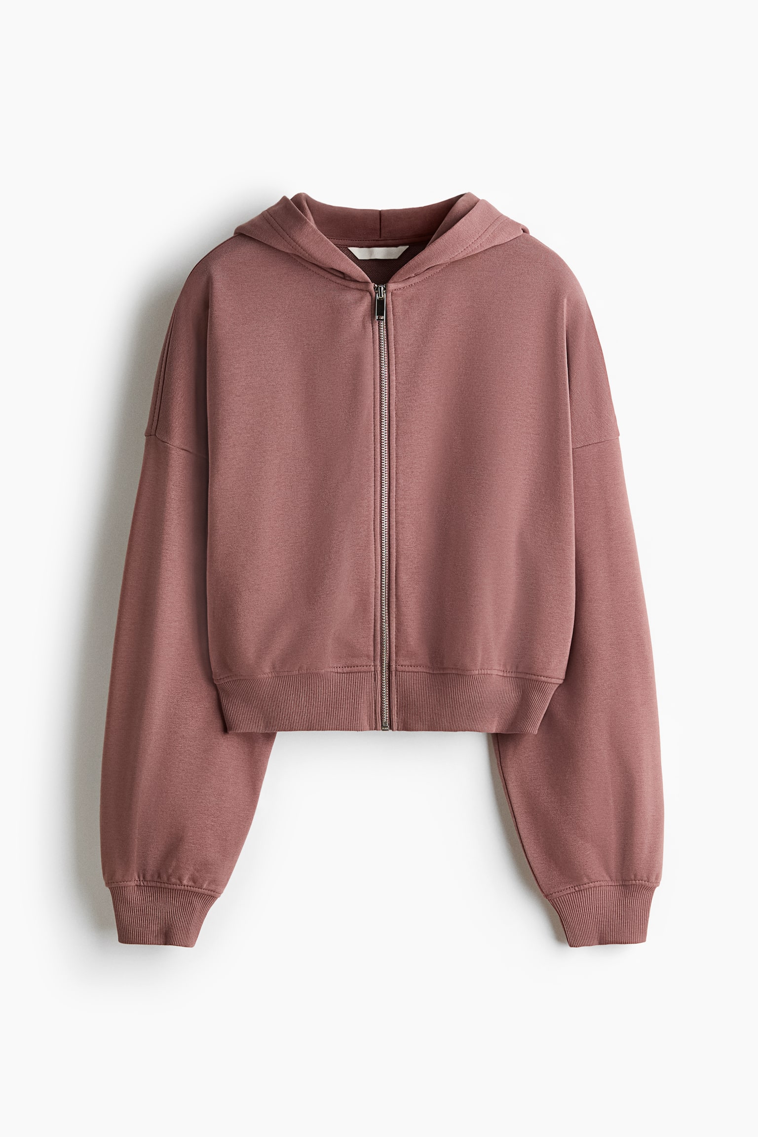 Short zip-through hoodie - Dark dusty pink/Black/Dark brown/Light grey marl - 2