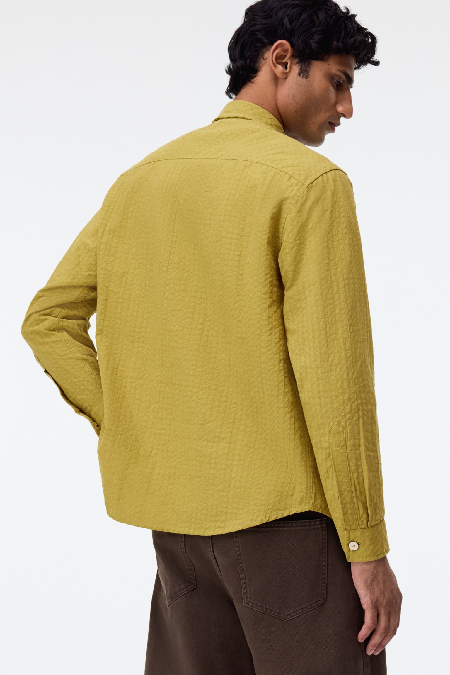 Áo sơ mi vải sọc nhăn Regular Fit - Màu vàng mù tạt - 7