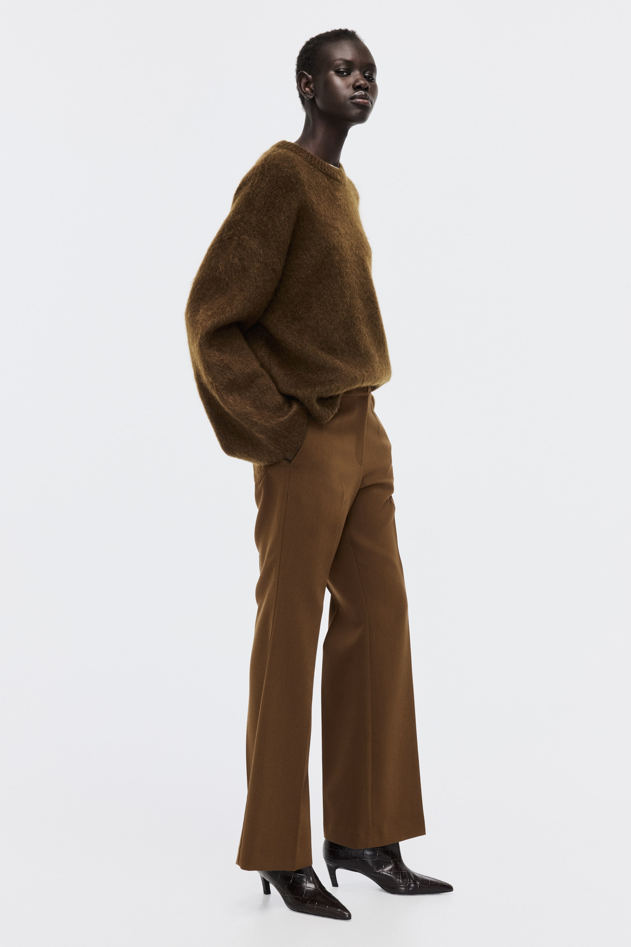 View larger image: Flared tailored trousers - Dark brown - Ladies | H&M 3