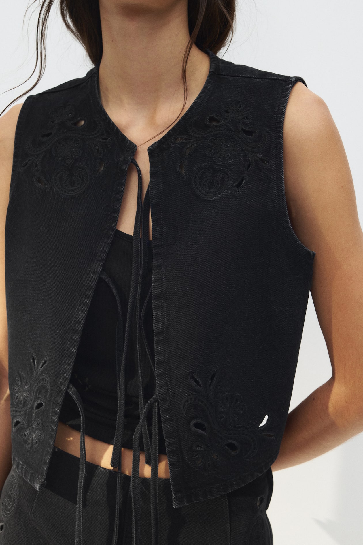 Tie-Front Denim Vest - image 4