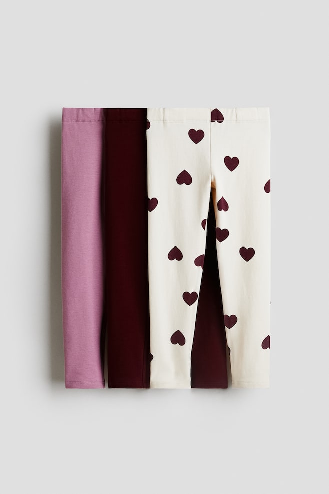 Lot de 3 leggings en jersey à l’intérieur brossé - Rose/cœurs/Black/Gris foncé/cœurs/Noir/pois/Rose ancien/cœurs - 1