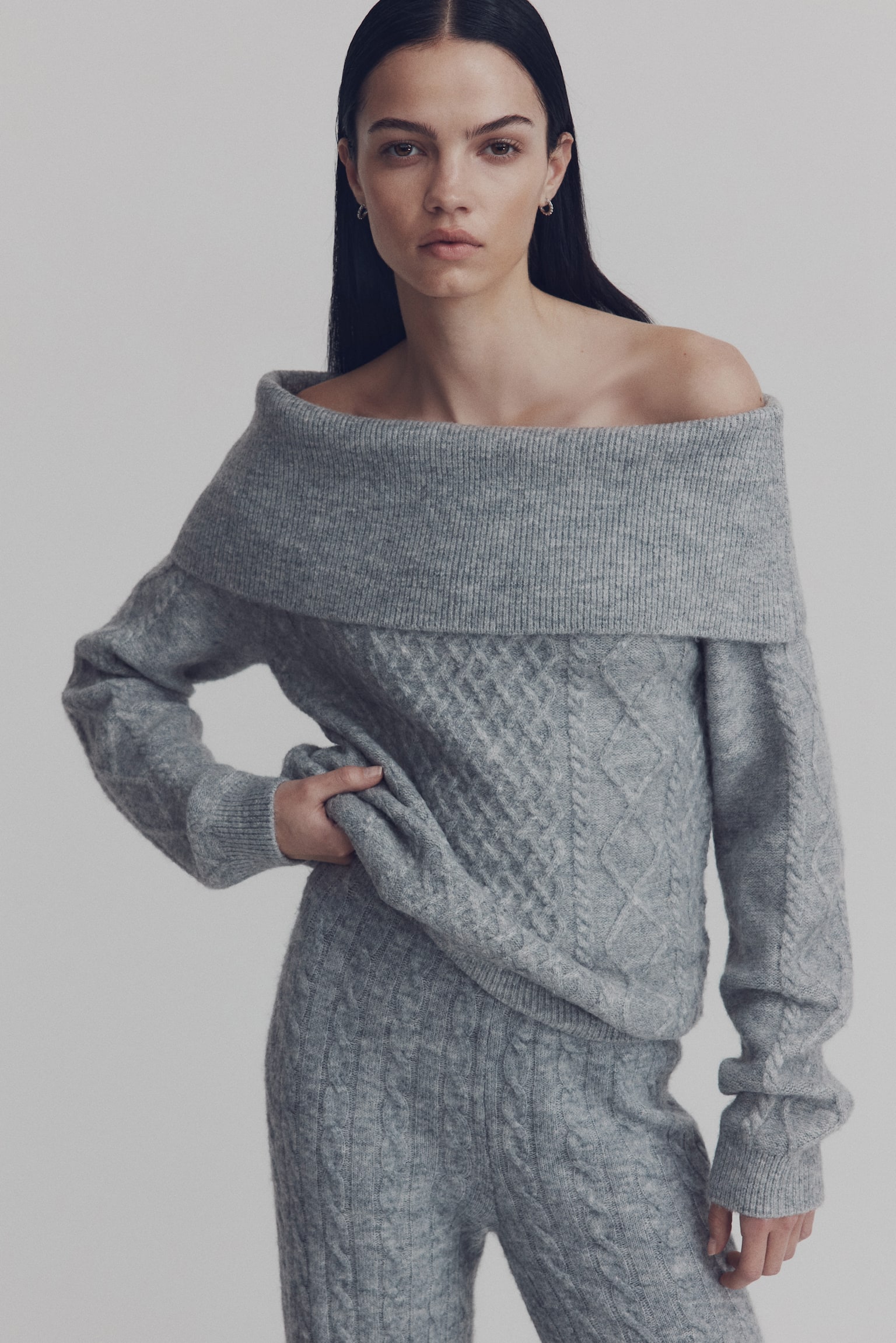 Женский свитер H&M Off-the-Shoulder, цвет: Серый меланжевый — фото 3