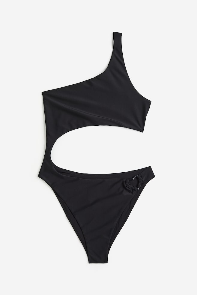 One-shoulderbadpak met cutout - Zwart - 1