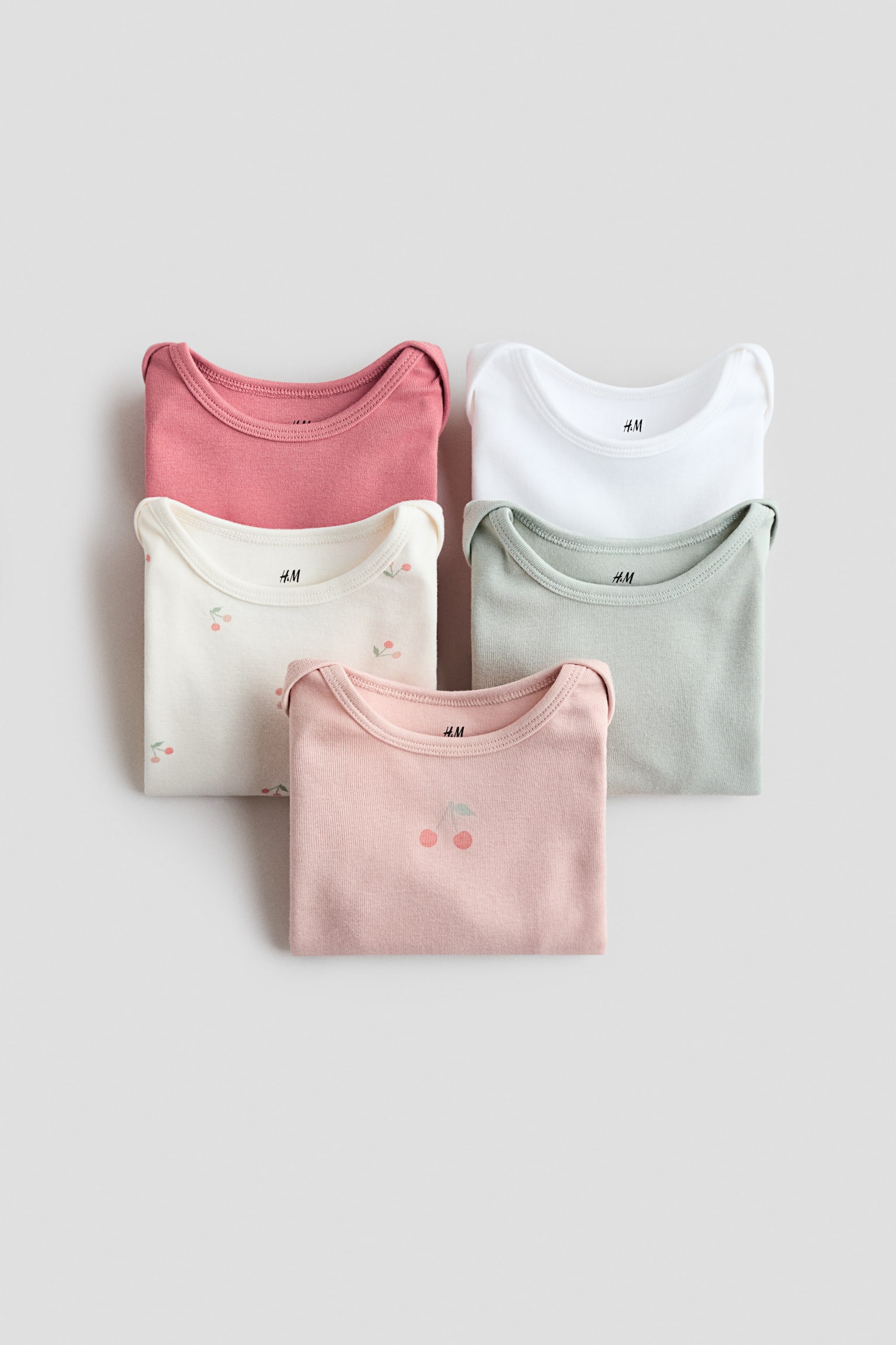 5-pack long-sleeved bodysuits - Pink/Cherries/Pink/Apples/Blue/Vehicles/Turquoise/Penguins/Blue/Dinosaurs/Light green/Cars/Beige/Best friends/Pink/Floral/Beige/Striped/Beige/Hello friend!/Light pink/Hearts - 2