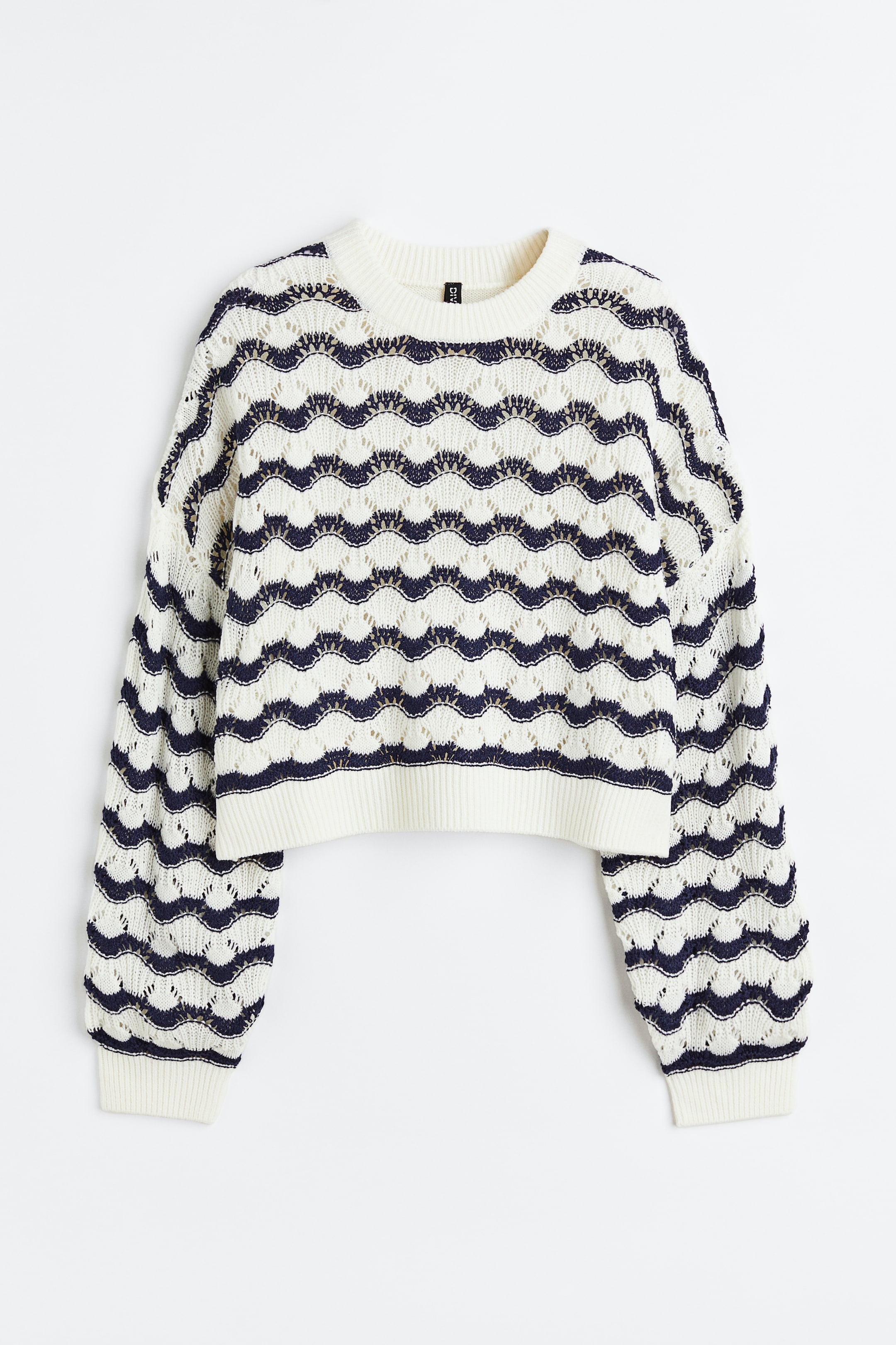 Xem ảnh lớn hơn: Áo jumper dệt kim đục lỗ - Màu kem/Kẻ - Ladies | H&M VN 1