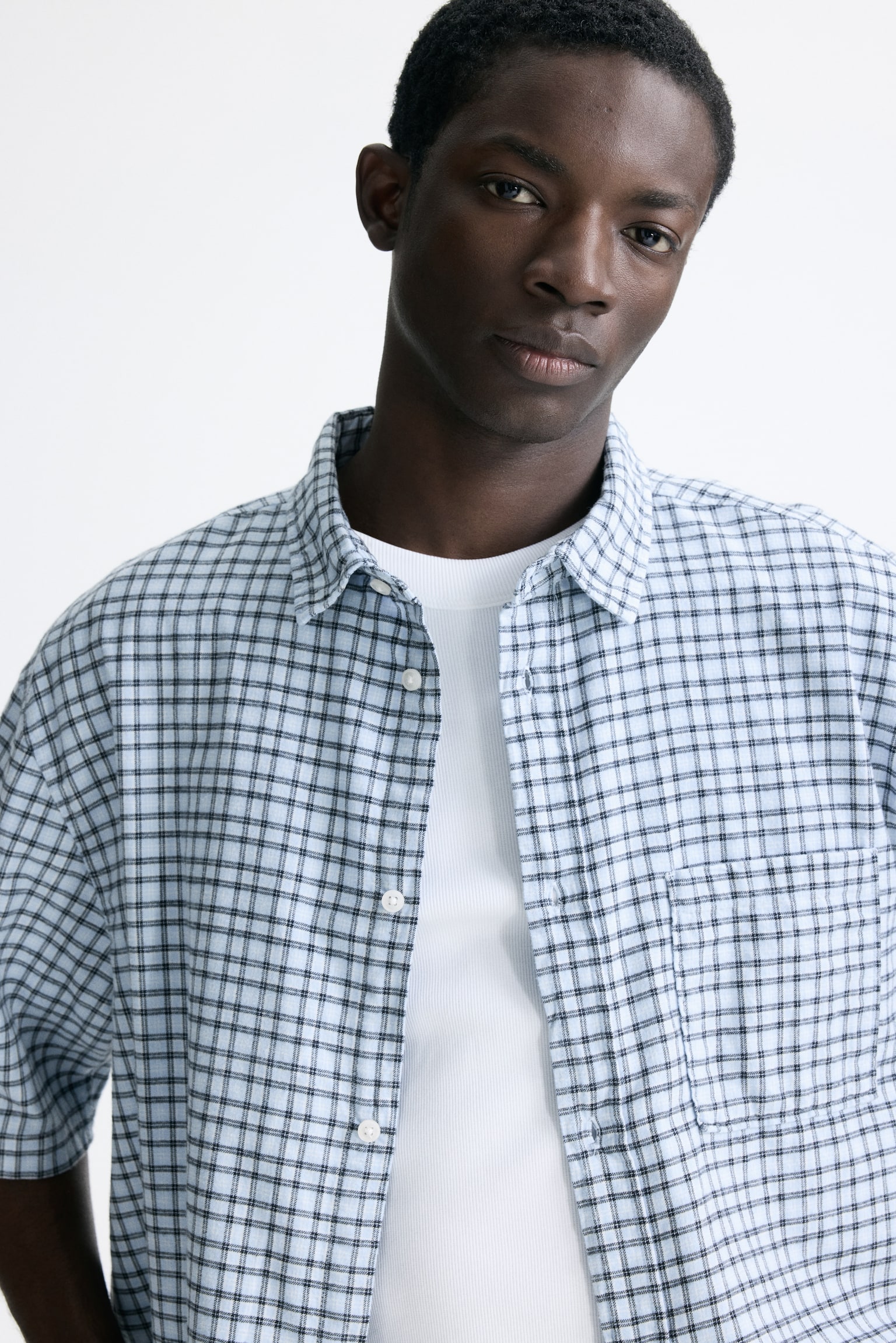 Relaxed Fit Cotton flannel shirt - Light blue/Checked/Light green/Checked - 4