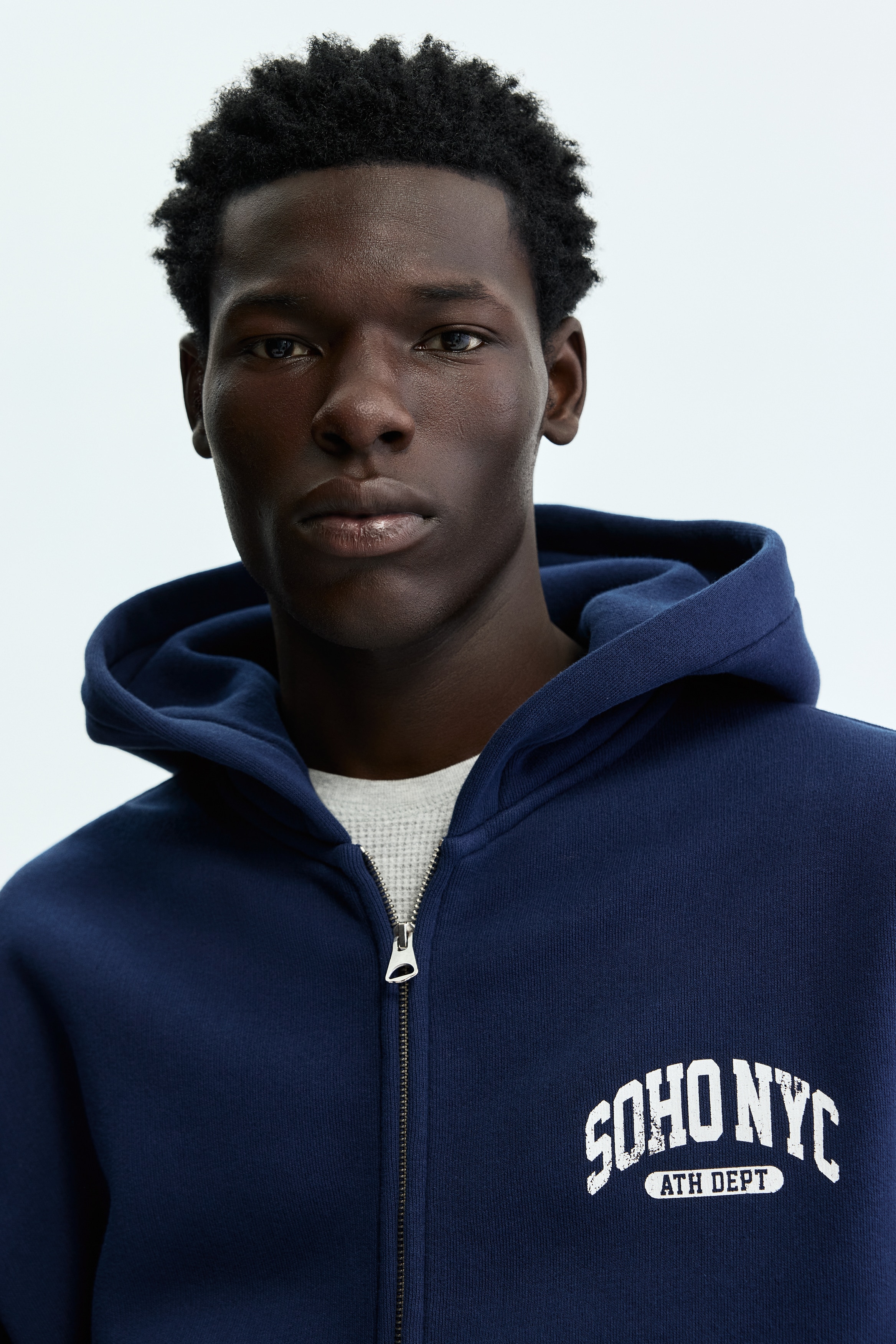 Men's Navy blue/SoHo NYC Oversized Printed Hooded Jacket | H&M US