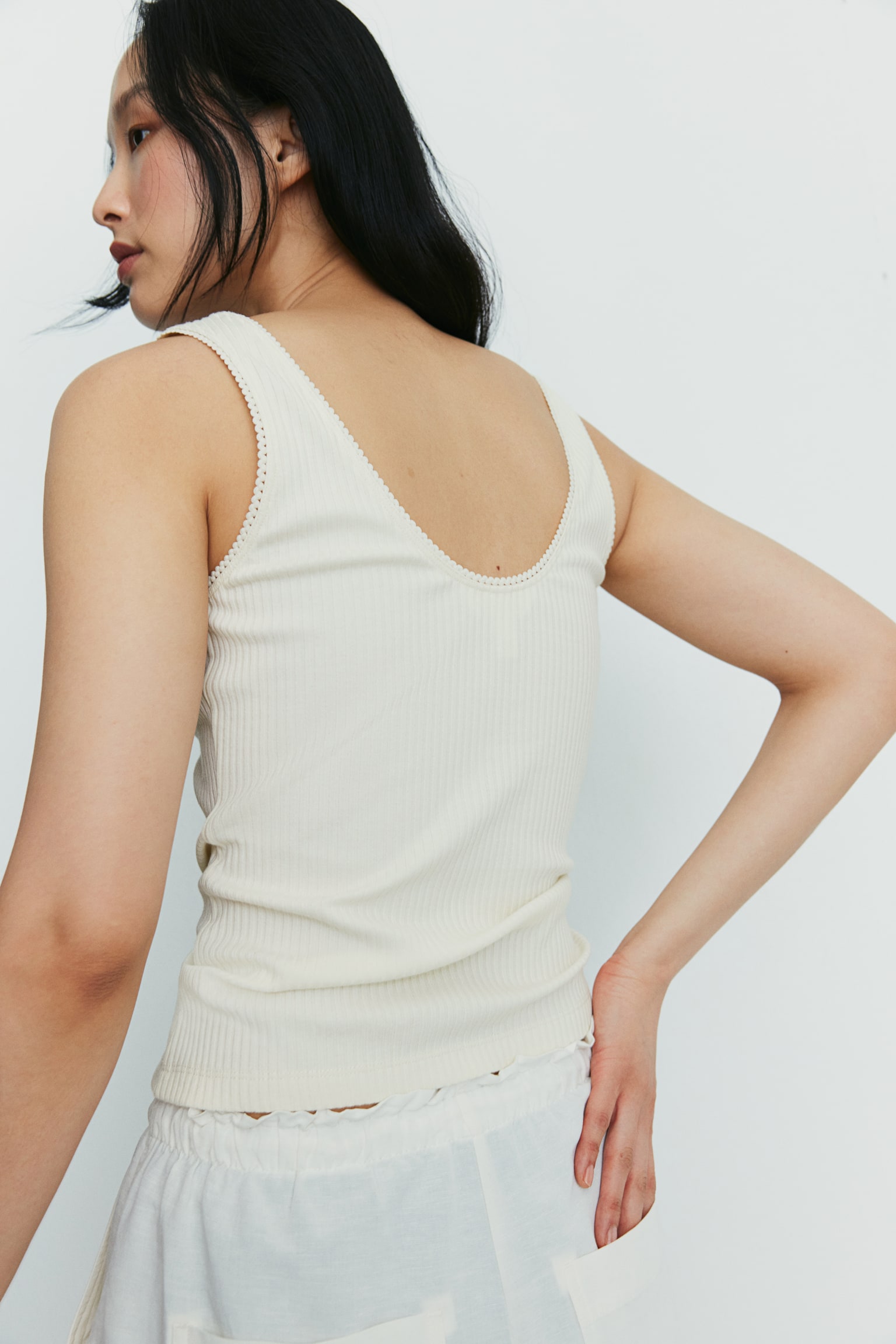 Ribbed vest top - Cream/Black - 5