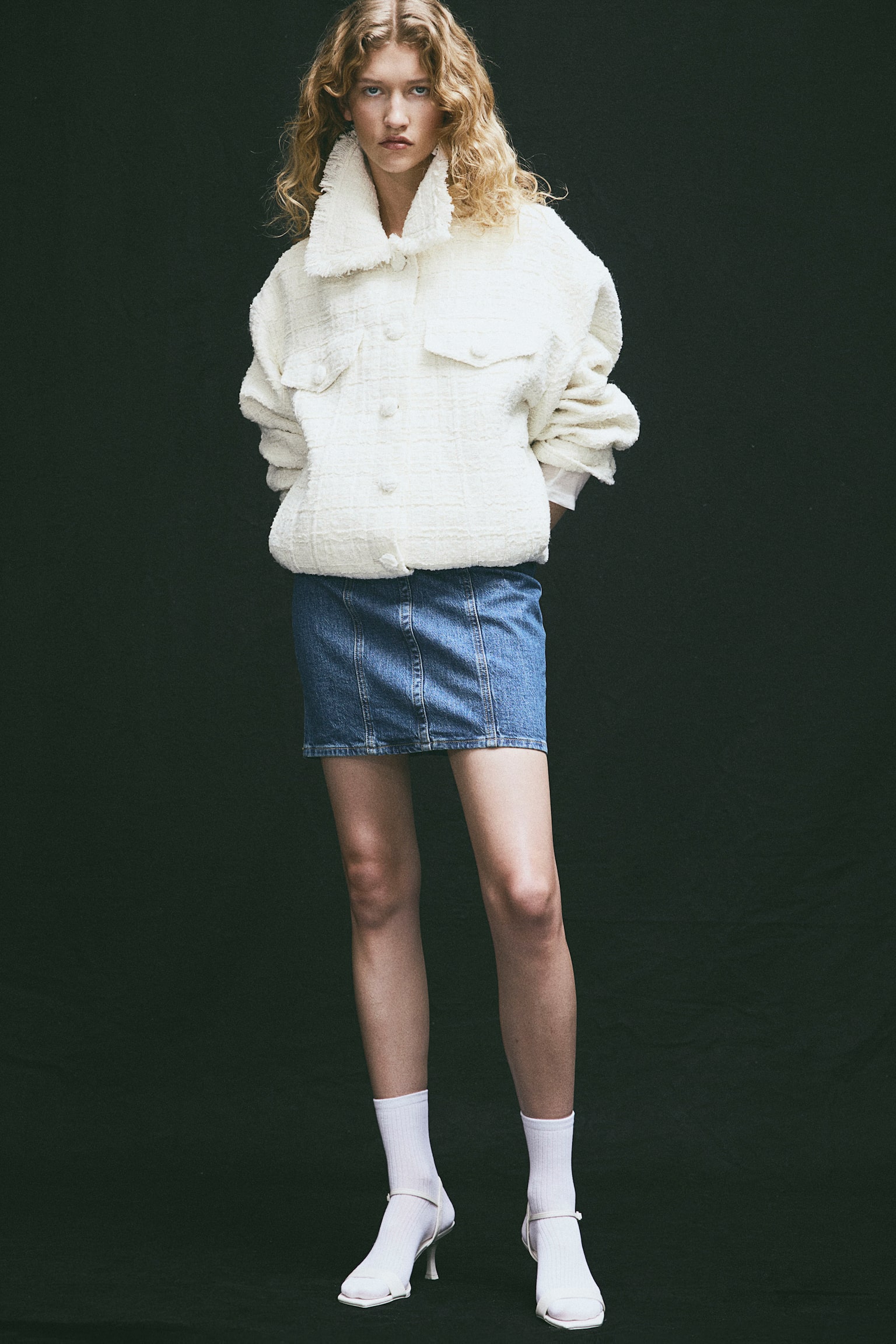 Textured-weave jacket - Cream - 3