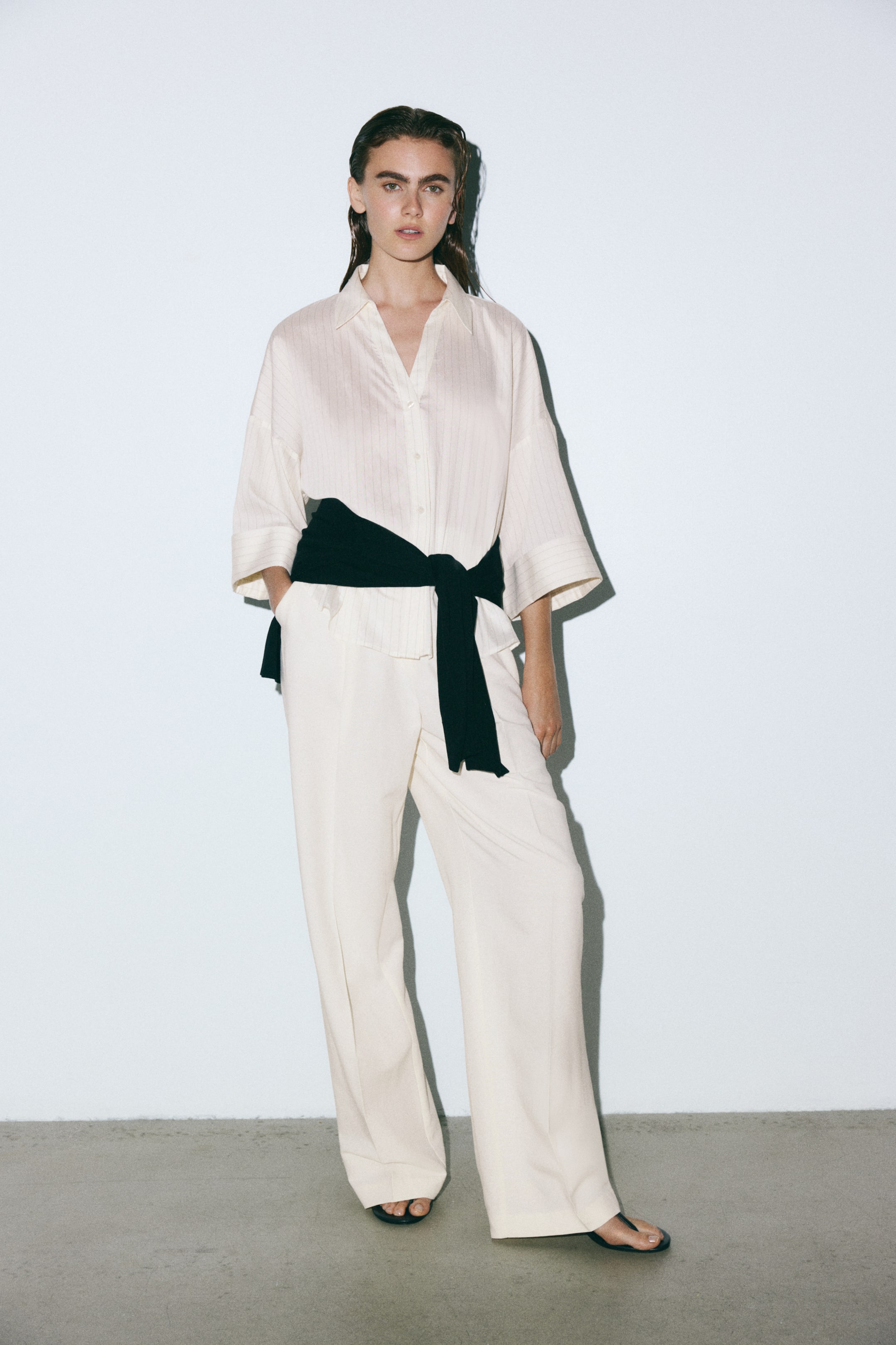 View larger image: Oversized viscose-blend shirt - Cream/Pinstriped - Ladies | H&M 1