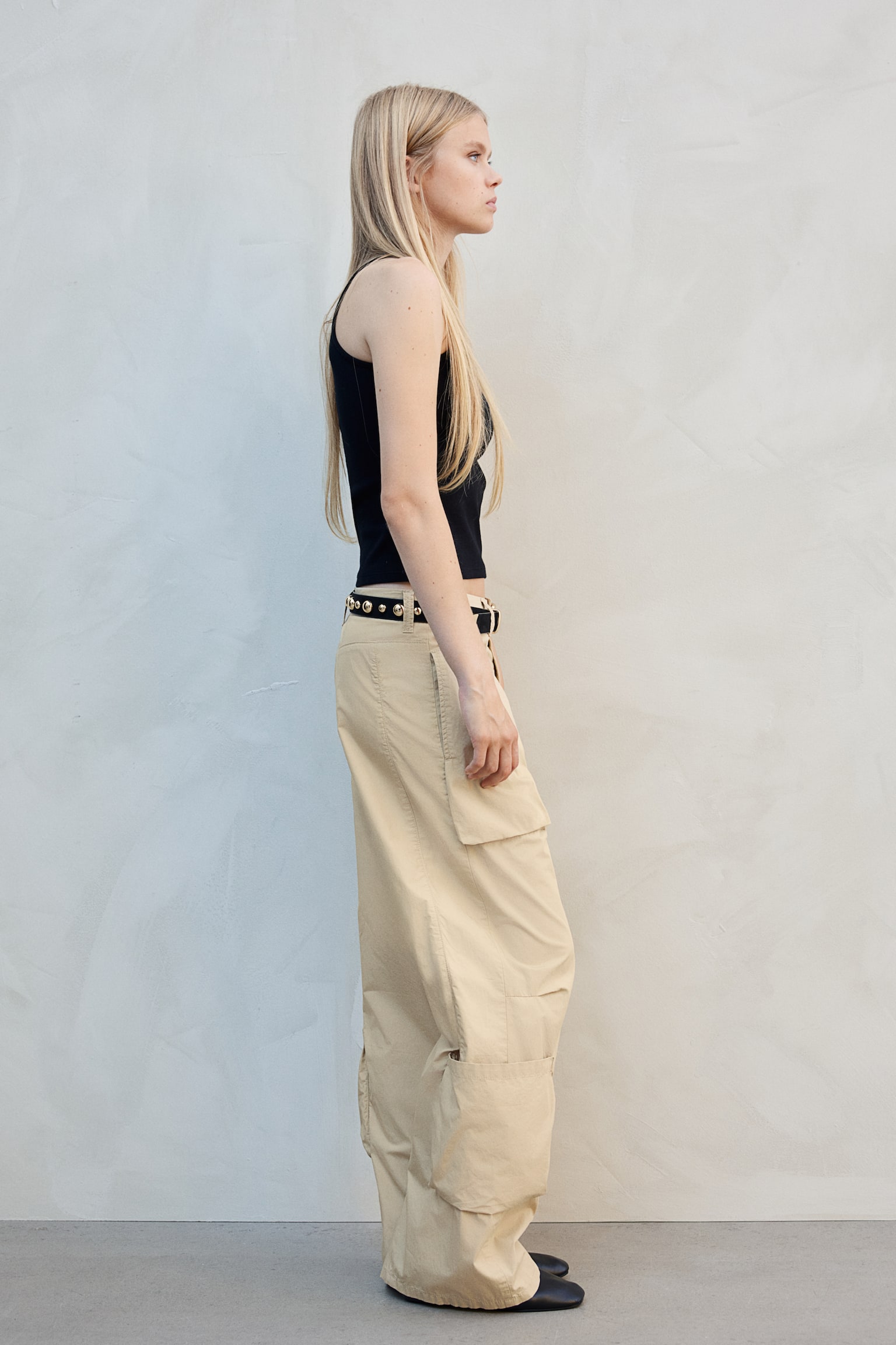 Cotton cargo trousers - Light beige/Black/Beige - 8