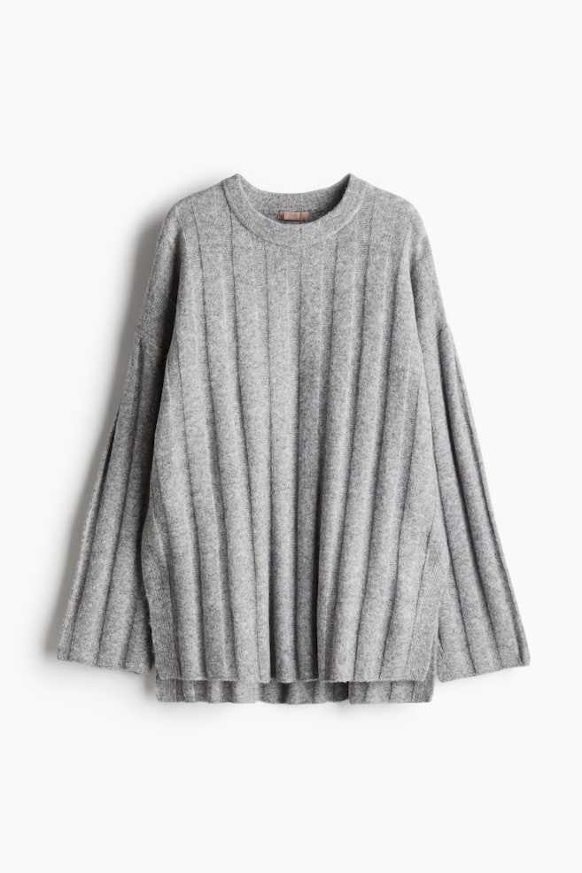 Oversized rib-knit jumper - Grey marl - 1