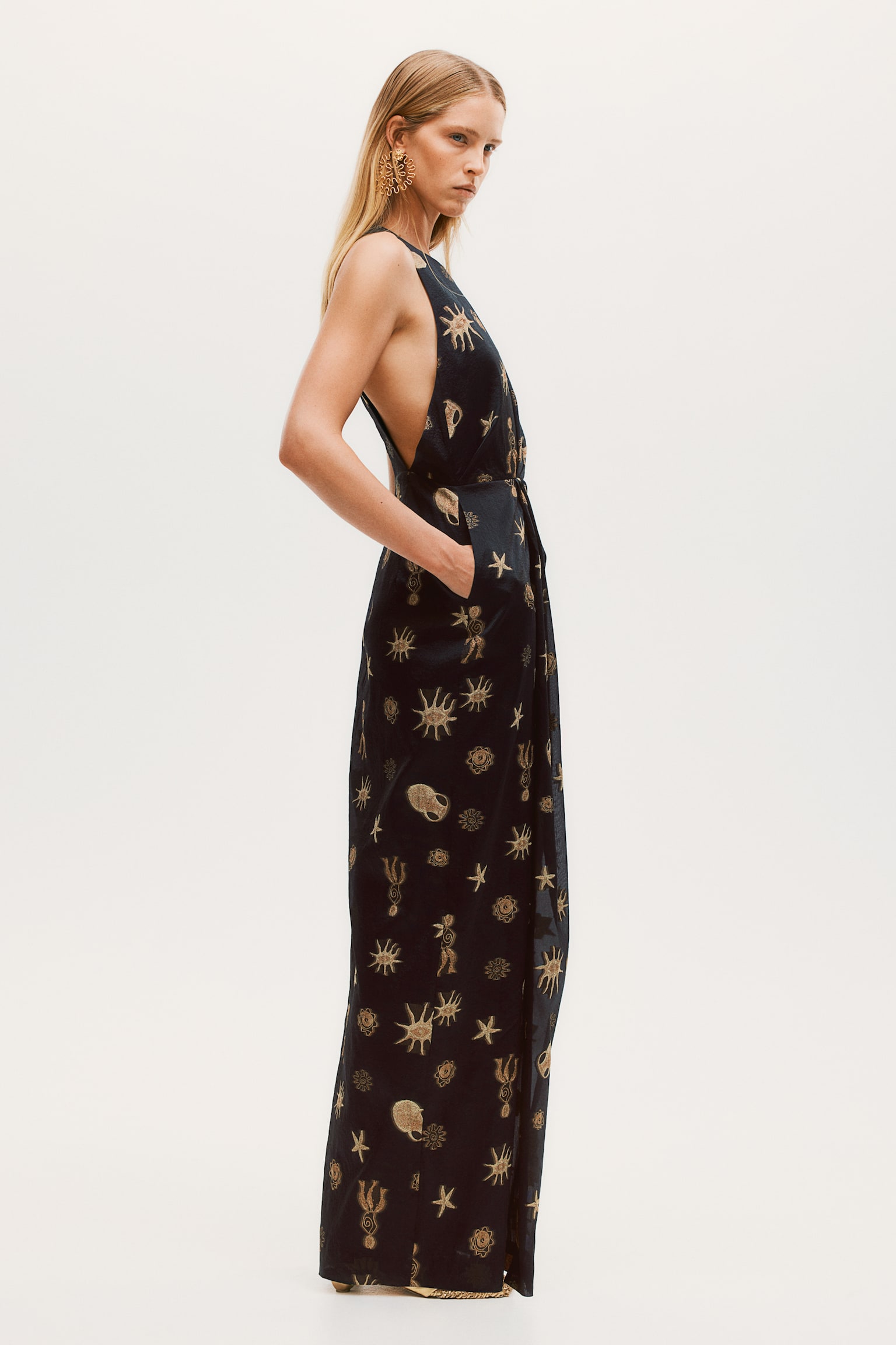 Draped-detail jacquard-weave dress - Black/Mythical images - 5