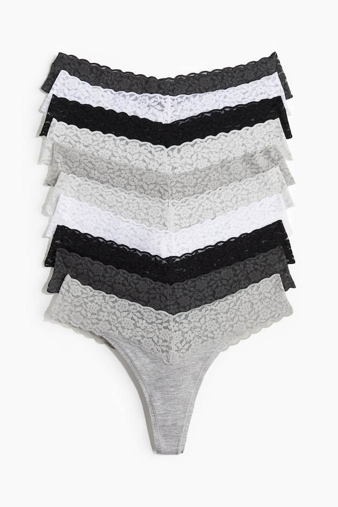 Pack de 10 bragas Thong de encaje - Gris claro jaspeado/Negro/Burdeos/Rosa empolvado/Azul claro/Blanco/Negro/Azul marino/Beige claro/Negro/Gris oscuro/Rosa claro/Azul empolvado/Blanco - 1