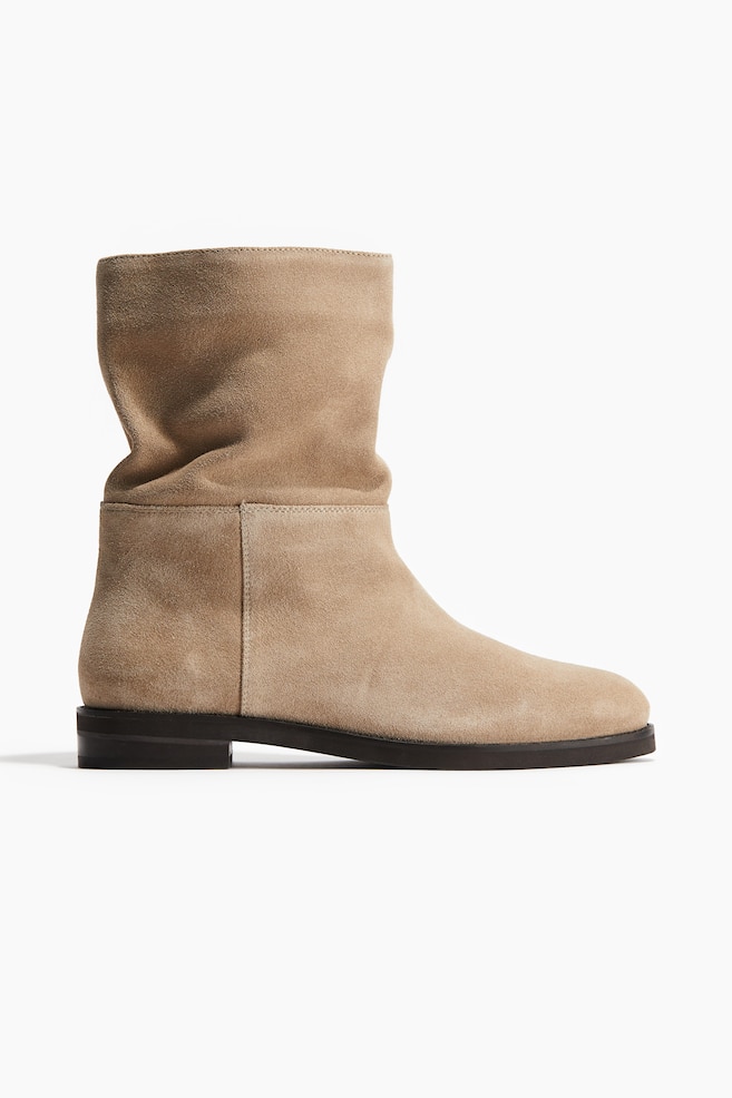 Bottines en cuir de hauteur mi-mollet - Beige/Noir - 1