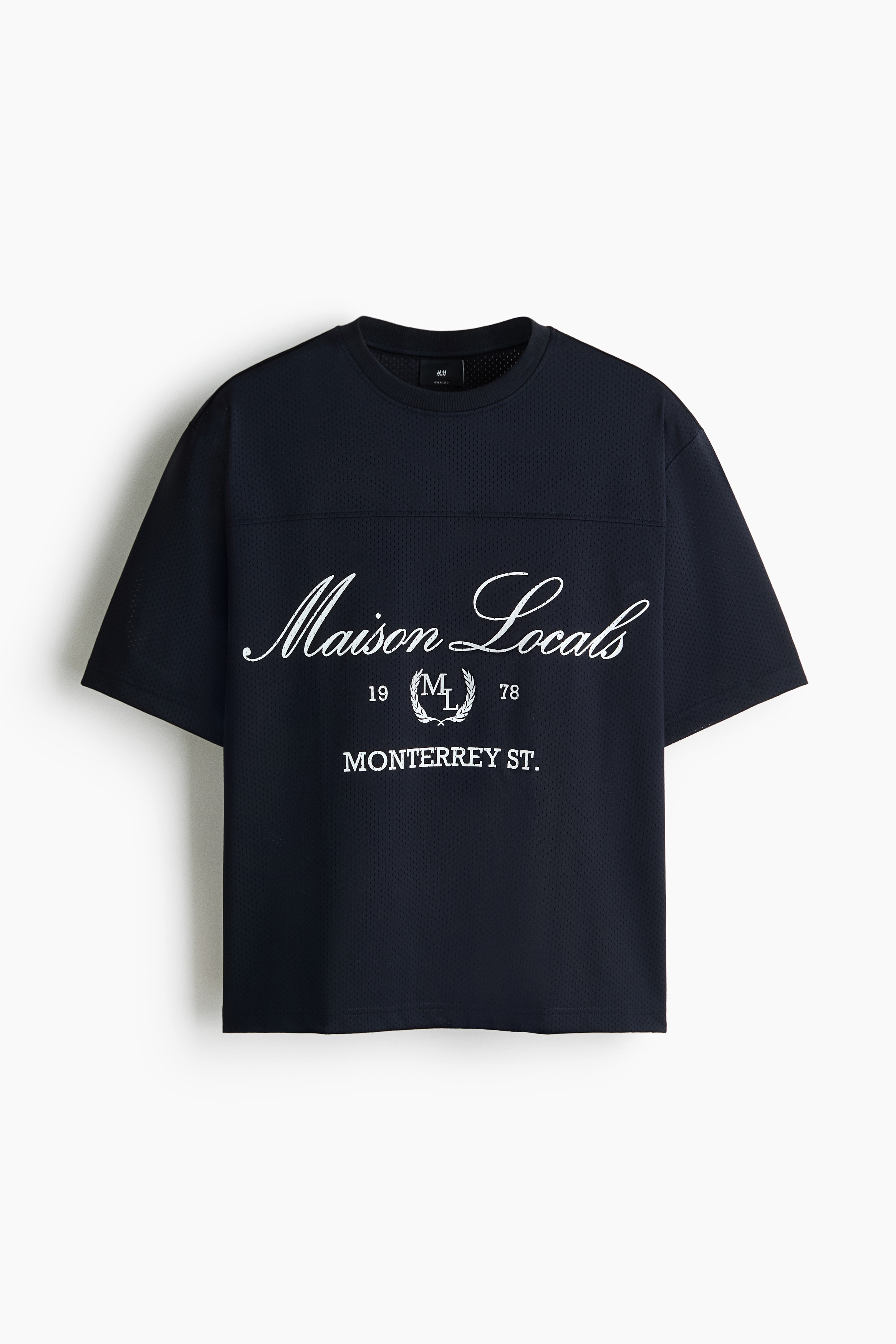 Bedrucktes Oversized T-Shirt aus Mesh - Marineblau/Maison Locals/Weiss/Maison Locals