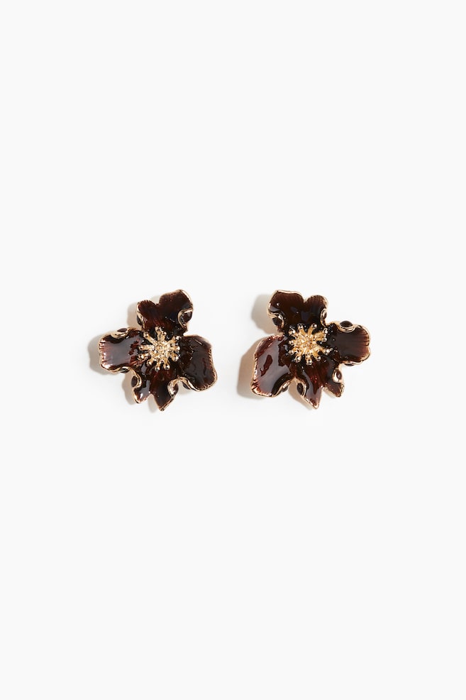 Flower-shaped earrings - Dark brown/Gold-coloured/Burgundy/Gold-coloured - 1
