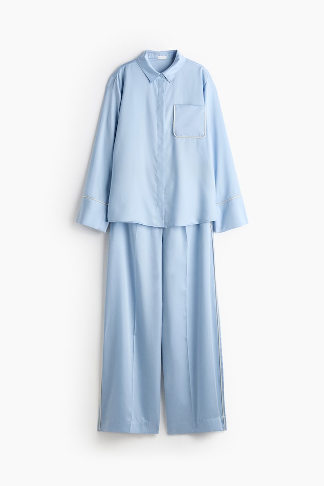 Pigiama in satin - Azzurro/Blu polvere/Crema/Nero - 1