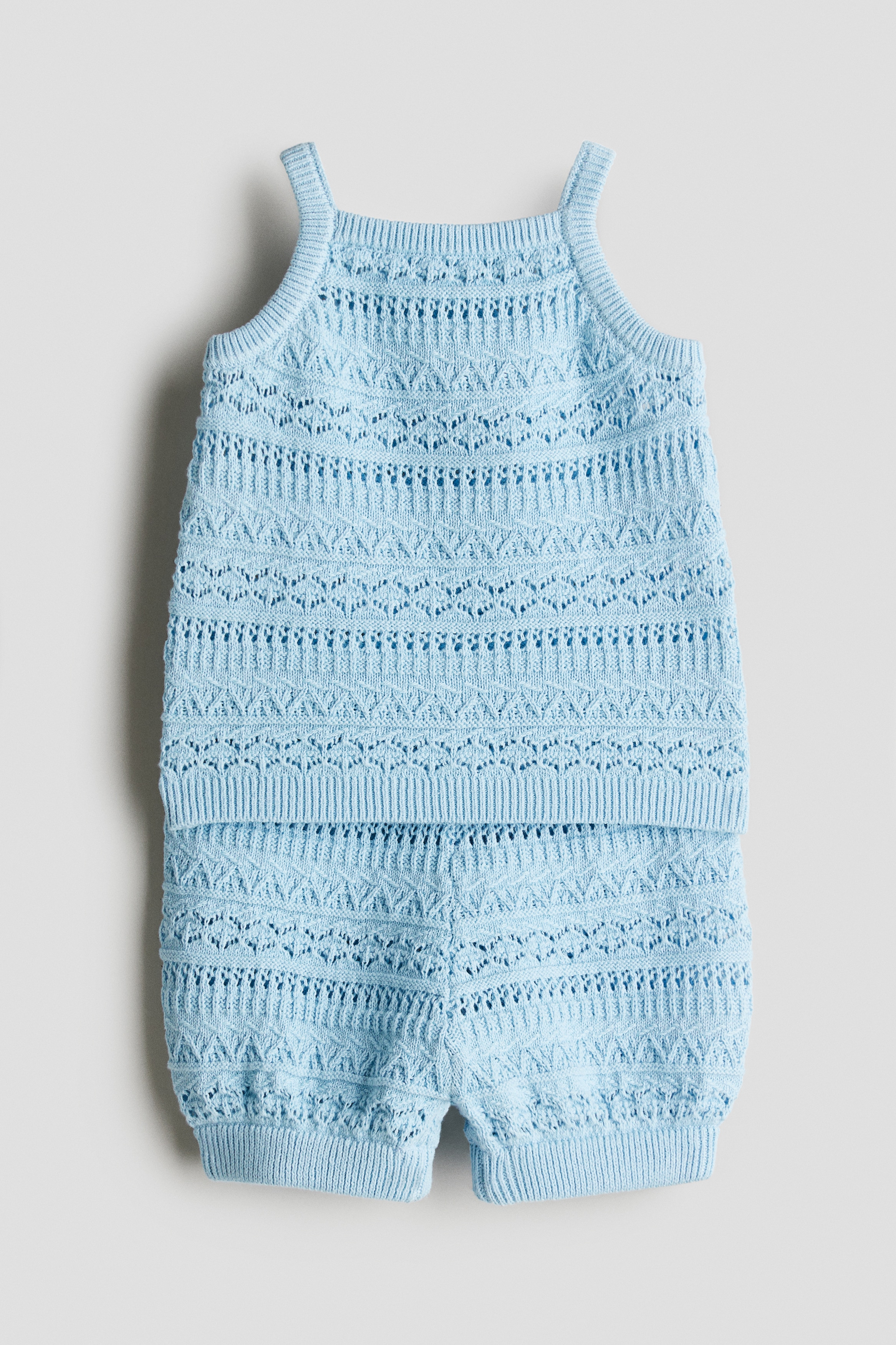 2-delt mønsterstrikket sæt - Blå/Hvid