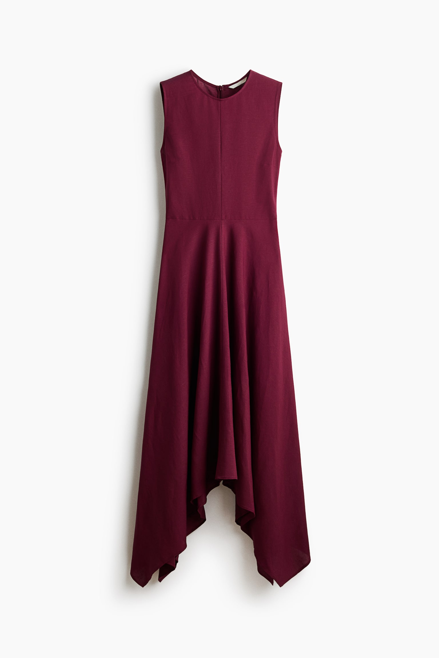 Linen-Blend Flared-Skirt Dress - Dark red