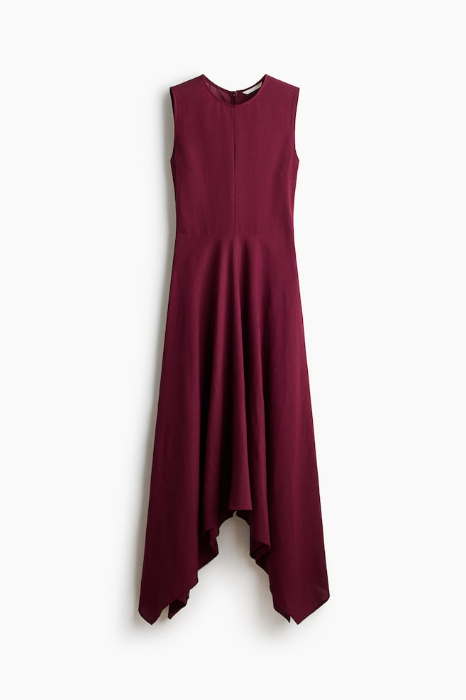 Linen-Blend Flared-Skirt Dress - Dark red - 1