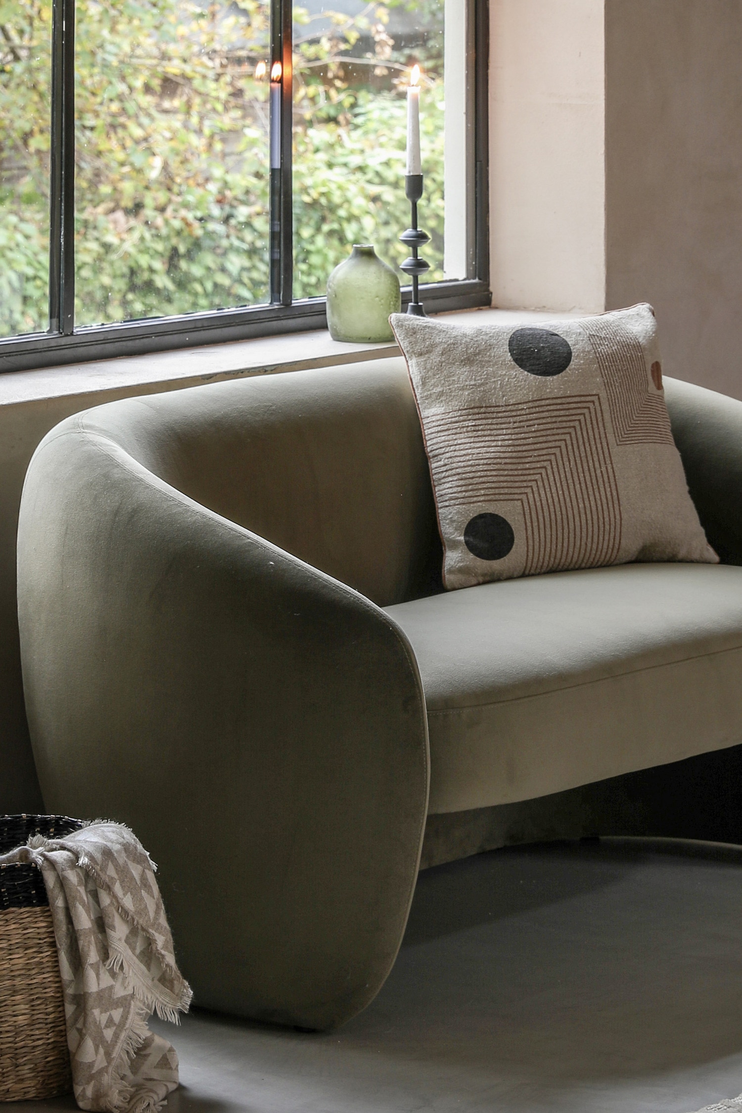 Curved 2 Seater Sofa - Moss Green