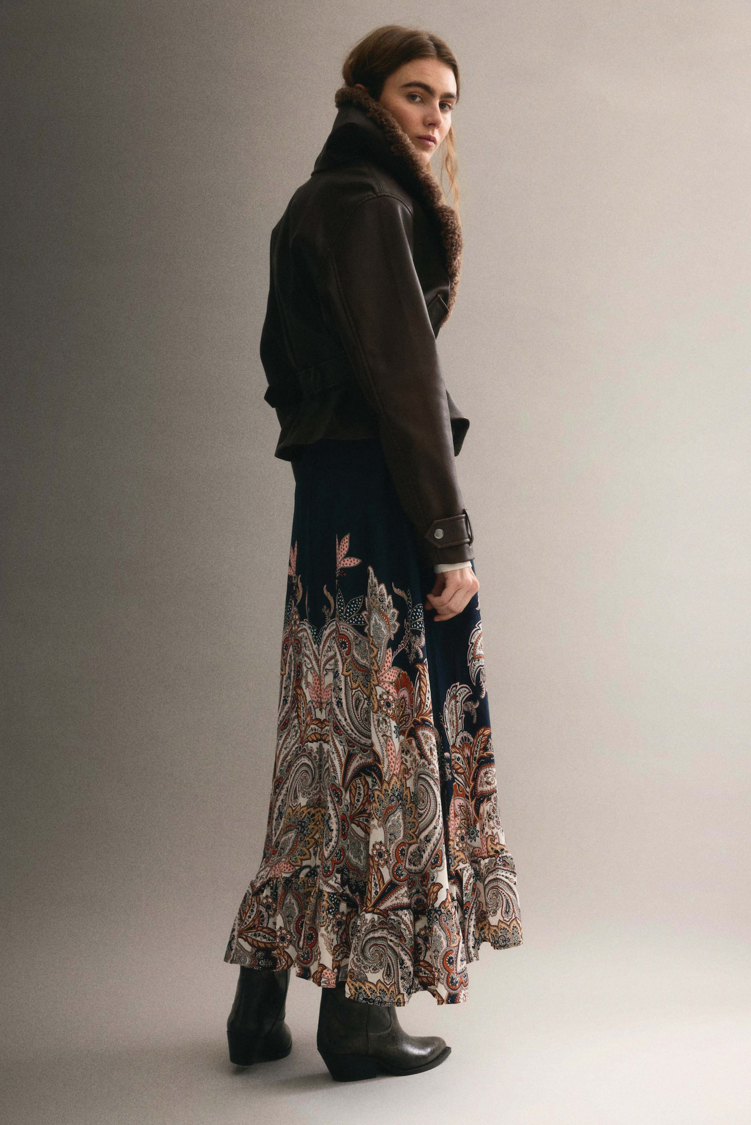 Frill-trimmed maxi skirt - Dark blue/Paisley pattern - 4