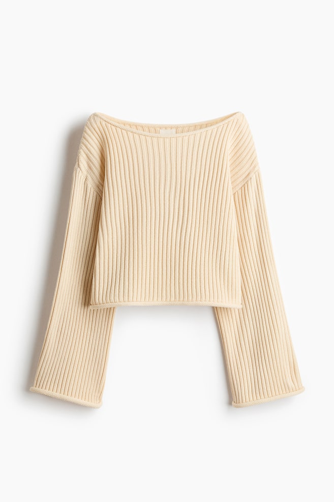 Rib-Knit Boat-Neck Sweater - Light beige/Dark green - 1