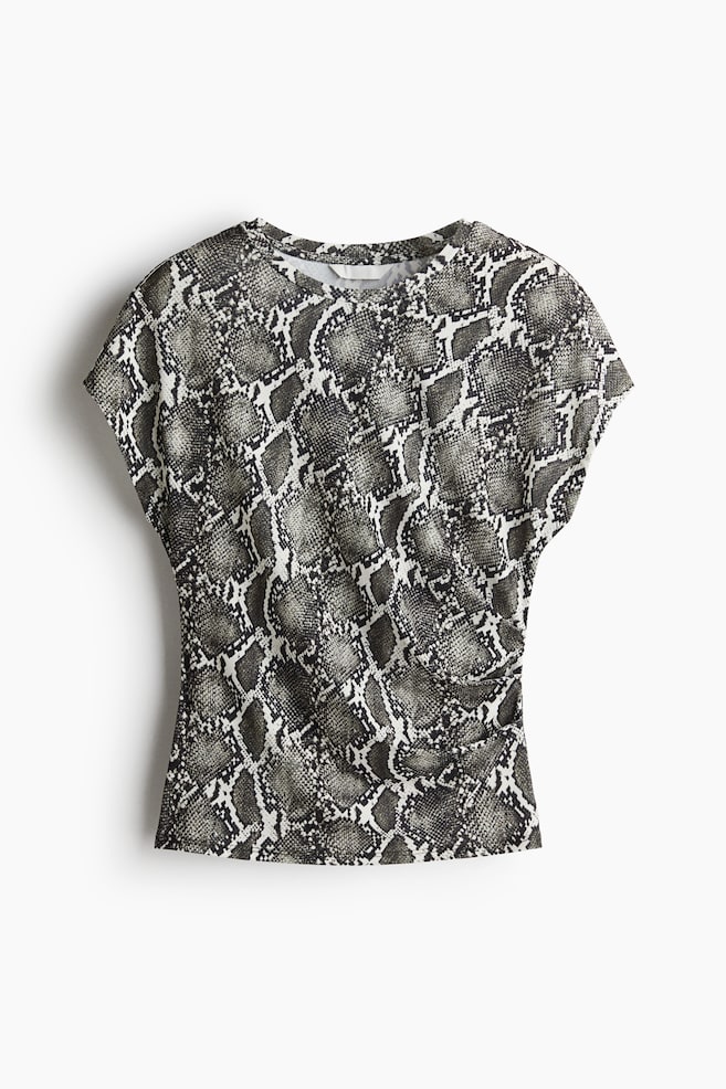 Cap-Sleeved Top - Dark gray/snakeskin pattern - 1