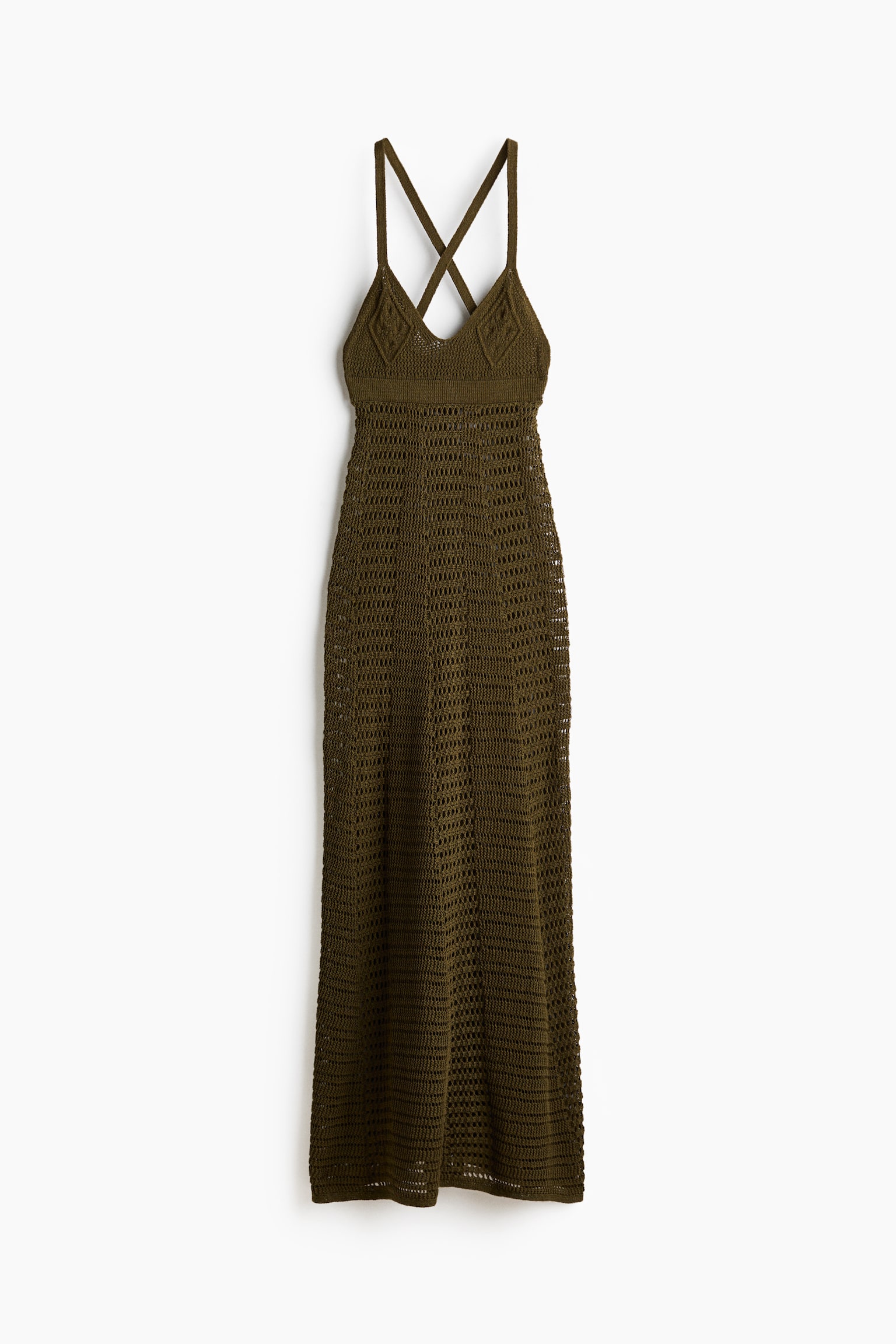 Robe maxi d'aspect crocheté - Vert kaki foncé/Crème - 1