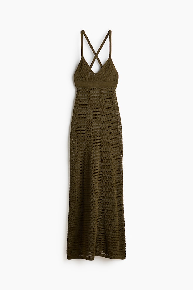 Crochet-Look Maxi Dress - Dark khaki green/Cream - 1