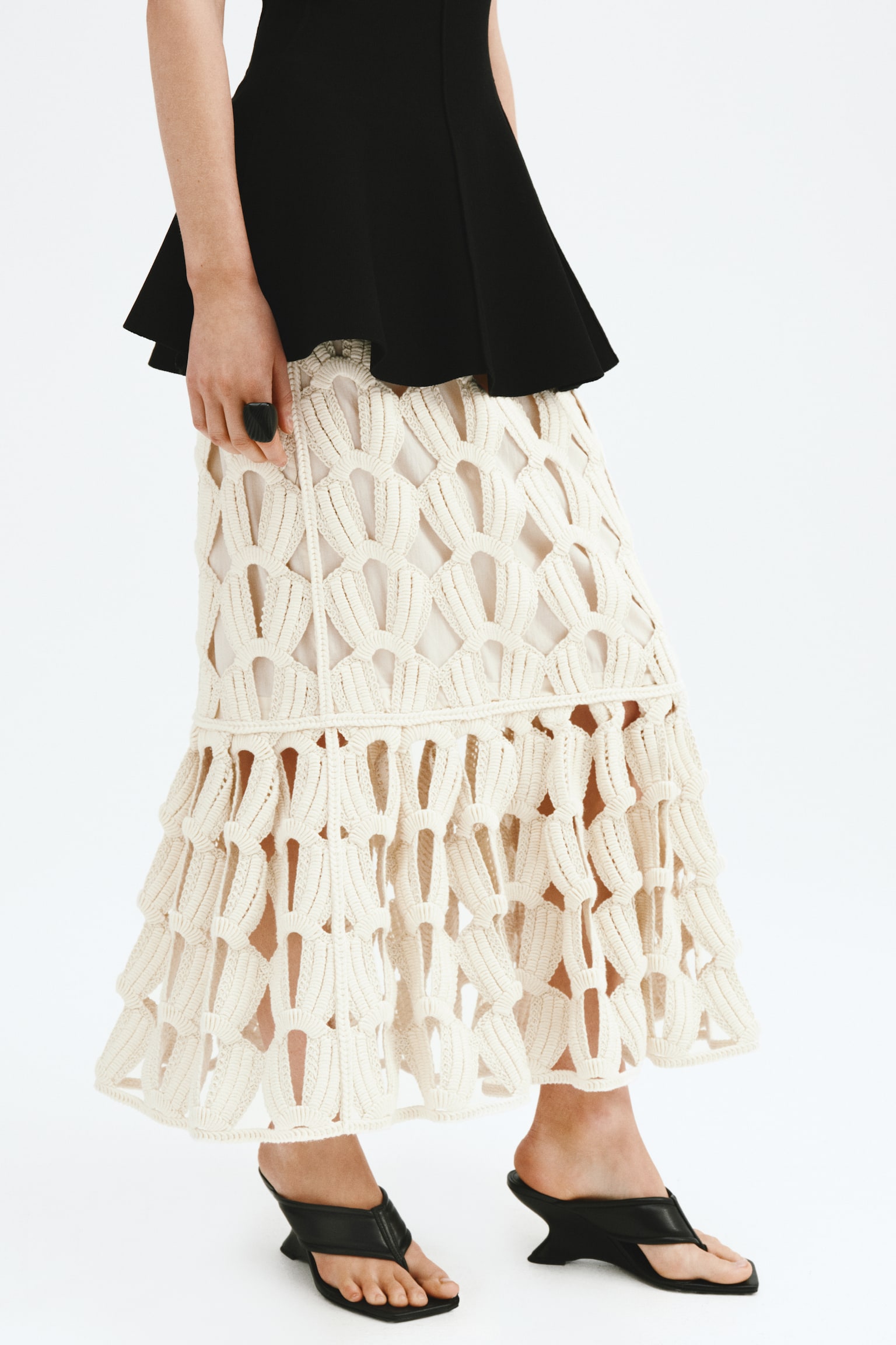 Crochet-look skirt - Cream - 4