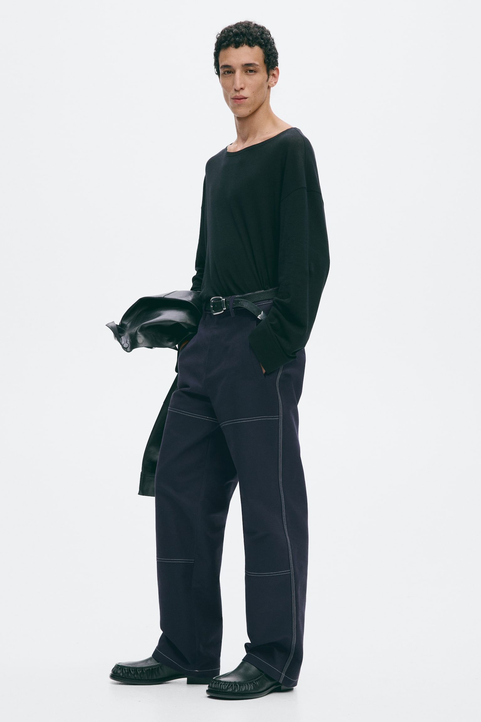 Мужские брюки H&M Loose-Fit Cotton, цвет: Тёмный джинсовый синий — фото 5