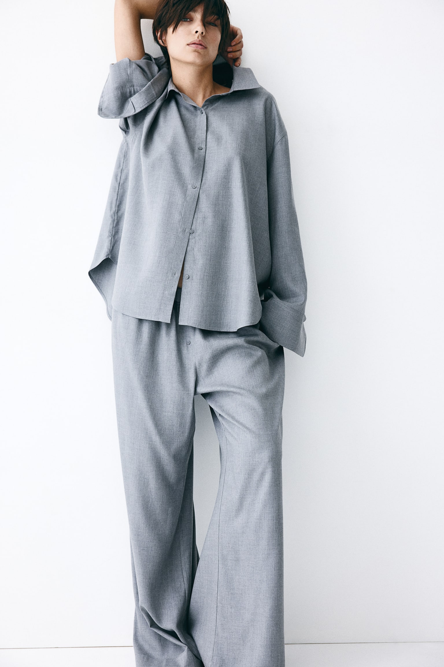 Flared lyocell trousers - Grey - 6